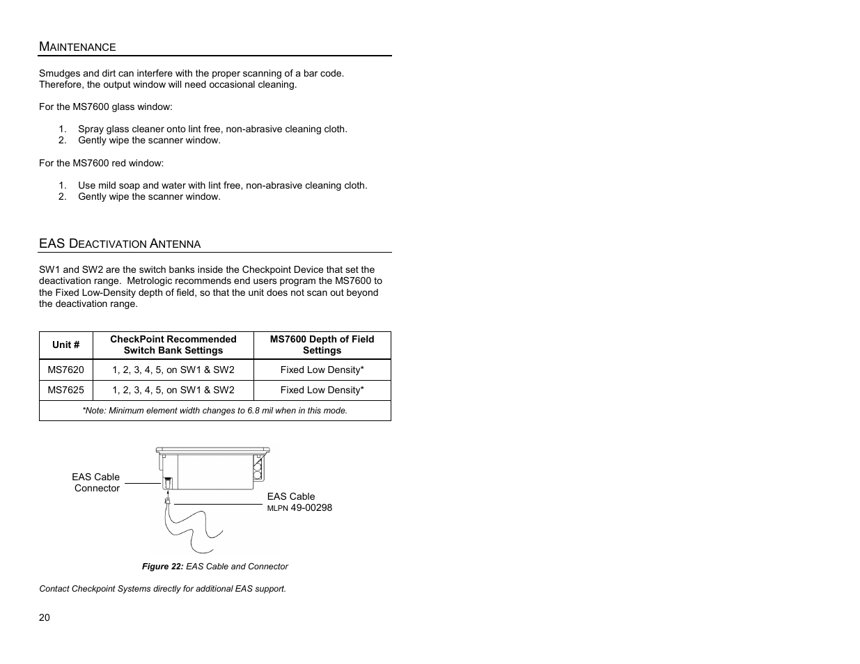 Maintenance, Eas deactivation antenna, Maintenance eas deactivation antenna | Eas d | Metrologic Instruments MS7620 User Manual | Page 23 / 59