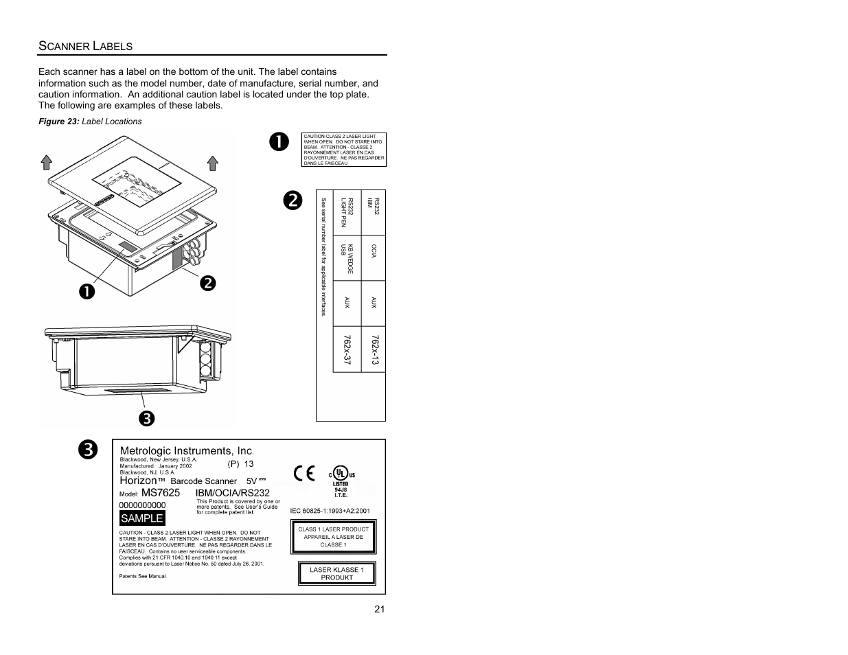 Scanner labels | Metrologic Instruments MS7620 User Manual | Page 24 / 59