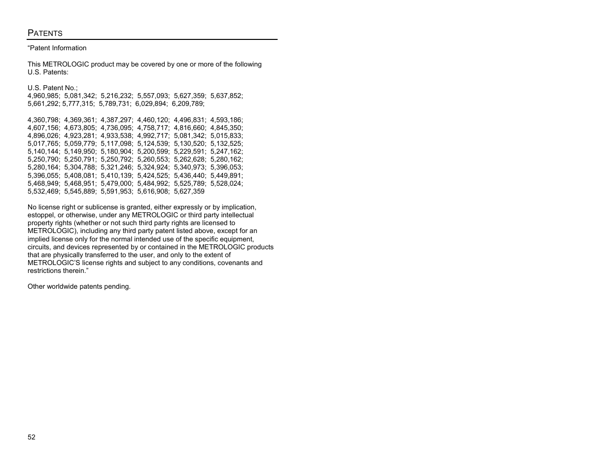 Patents | Metrologic Instruments MS7620 User Manual | Page 55 / 59