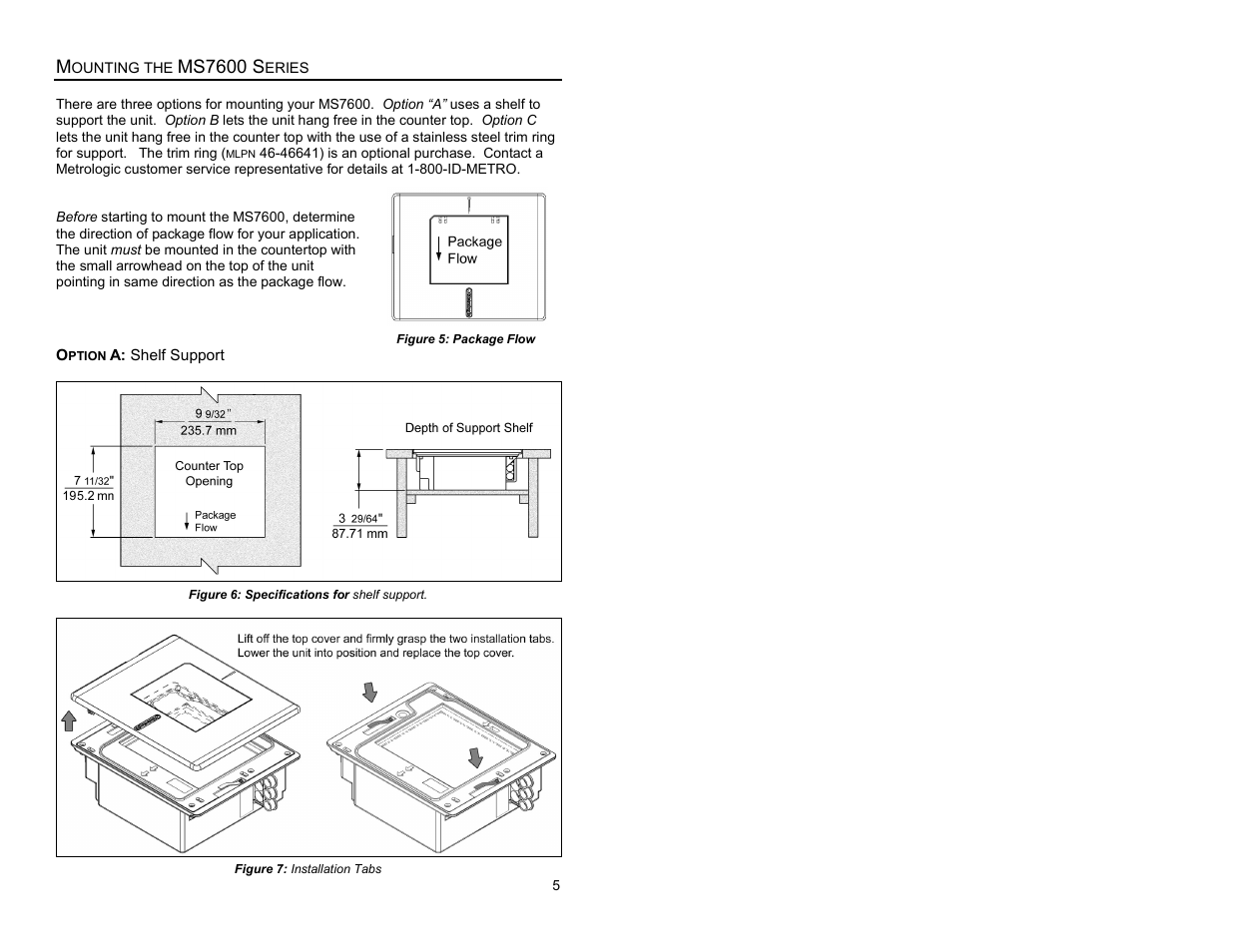 Mounting the ms7600 series, Option a: shelf support, Ms7600 s | Metrologic Instruments MS7620 User Manual | Page 8 / 59