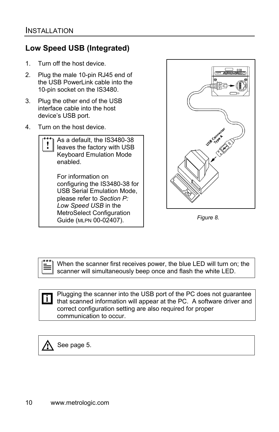 Low speed usb (integrated) | Metrologic Instruments IS3480 User Manual | Page 14 / 56