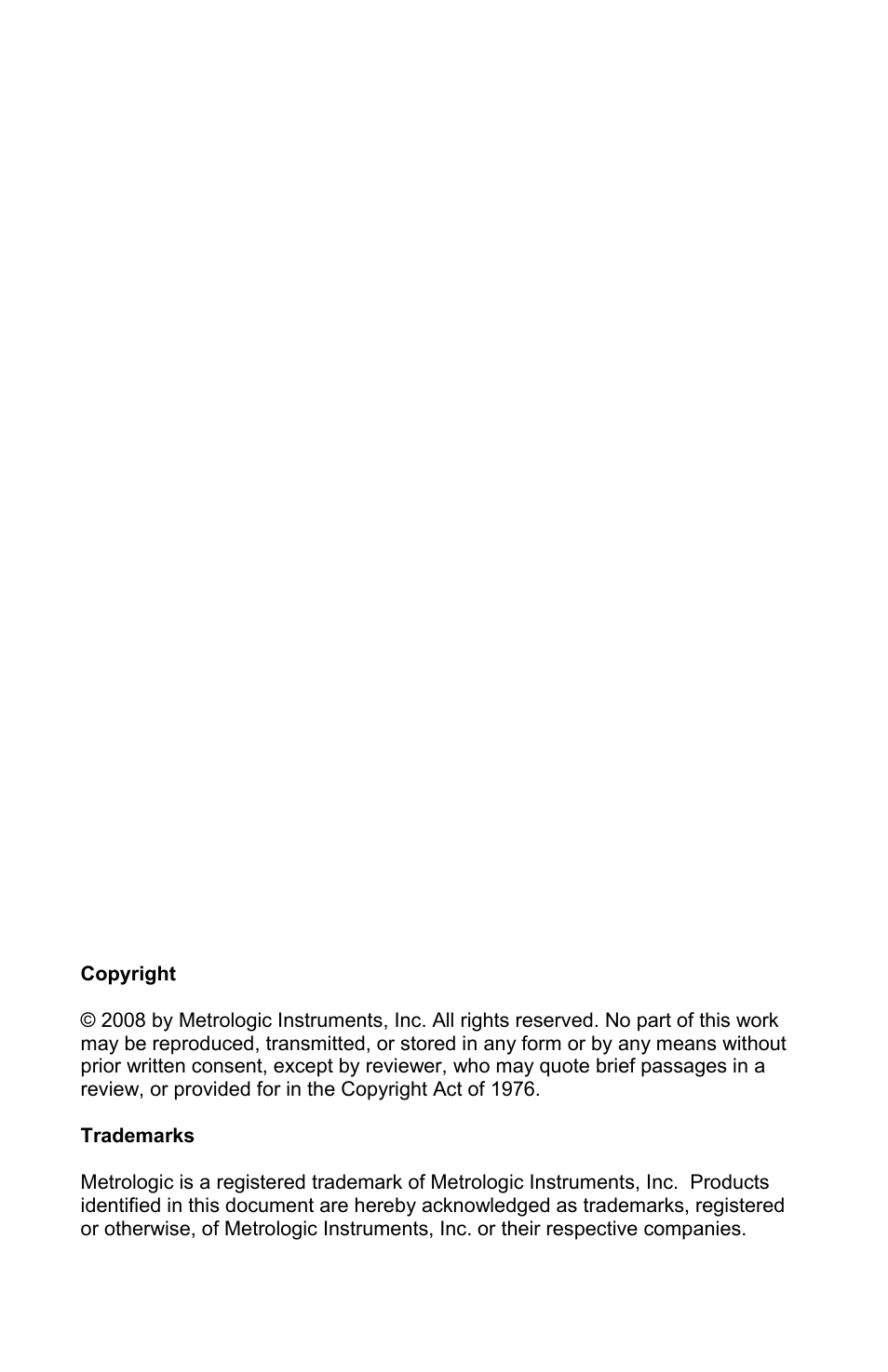 Copyright/trademarks | Metrologic Instruments IS3480 User Manual | Page 2 / 56