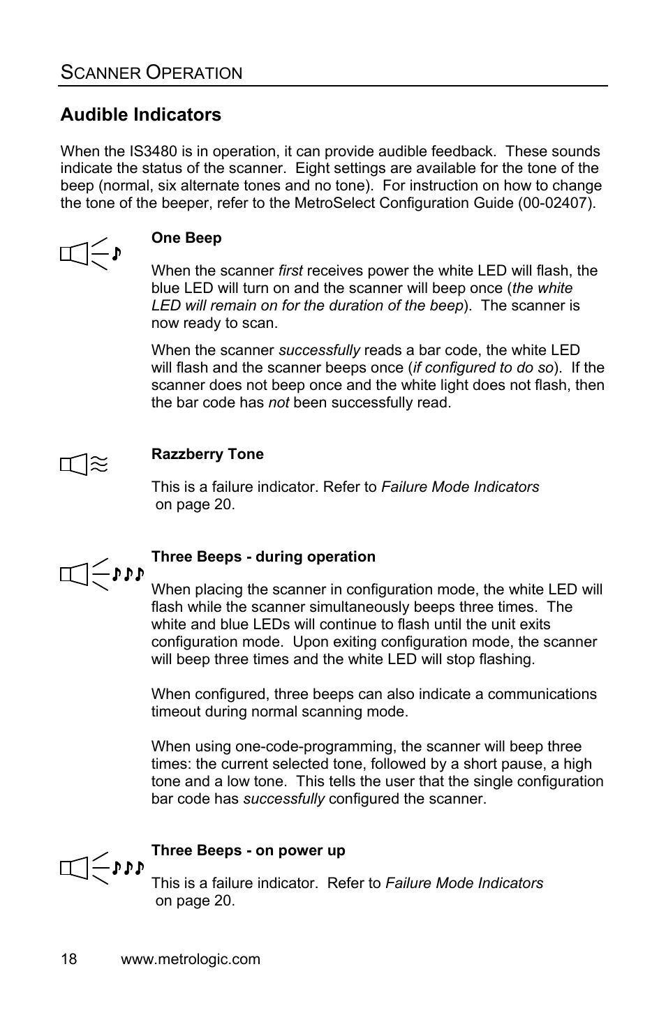 Indicators, Audible, Audible indicators | Metrologic Instruments IS3480 User Manual | Page 22 / 56