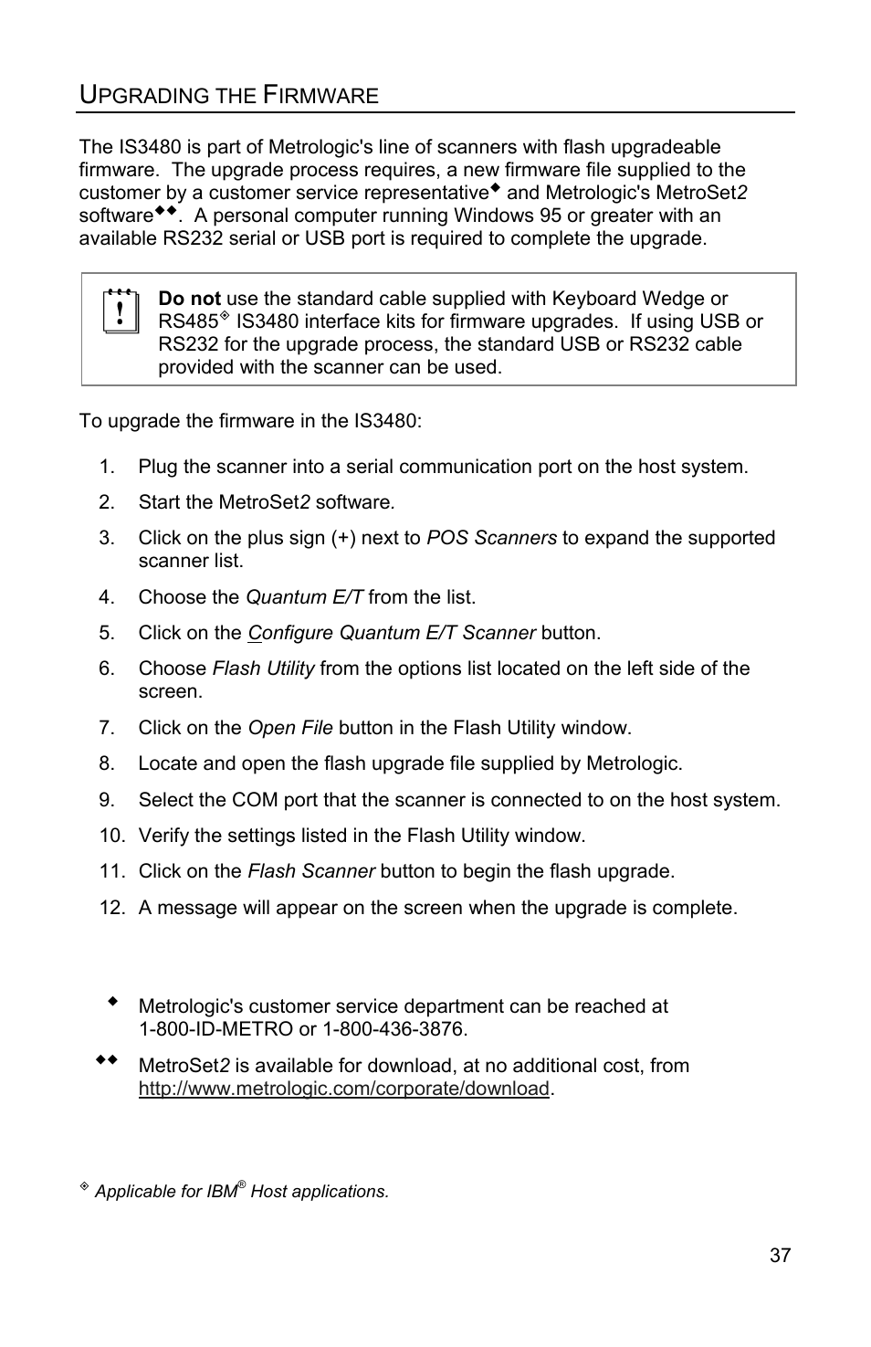 Upgrading the firmware, Pgrading, Irmware | Metrologic Instruments IS3480 User Manual | Page 41 / 56