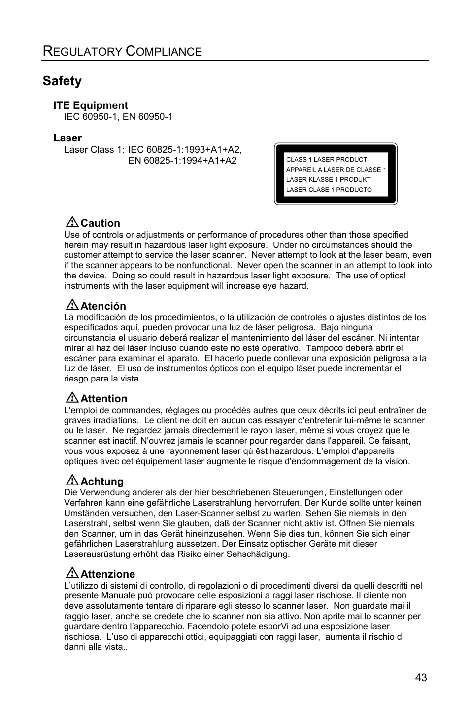 Regulatory compliance, Safety | Metrologic Instruments IS3480 User Manual | Page 47 / 56