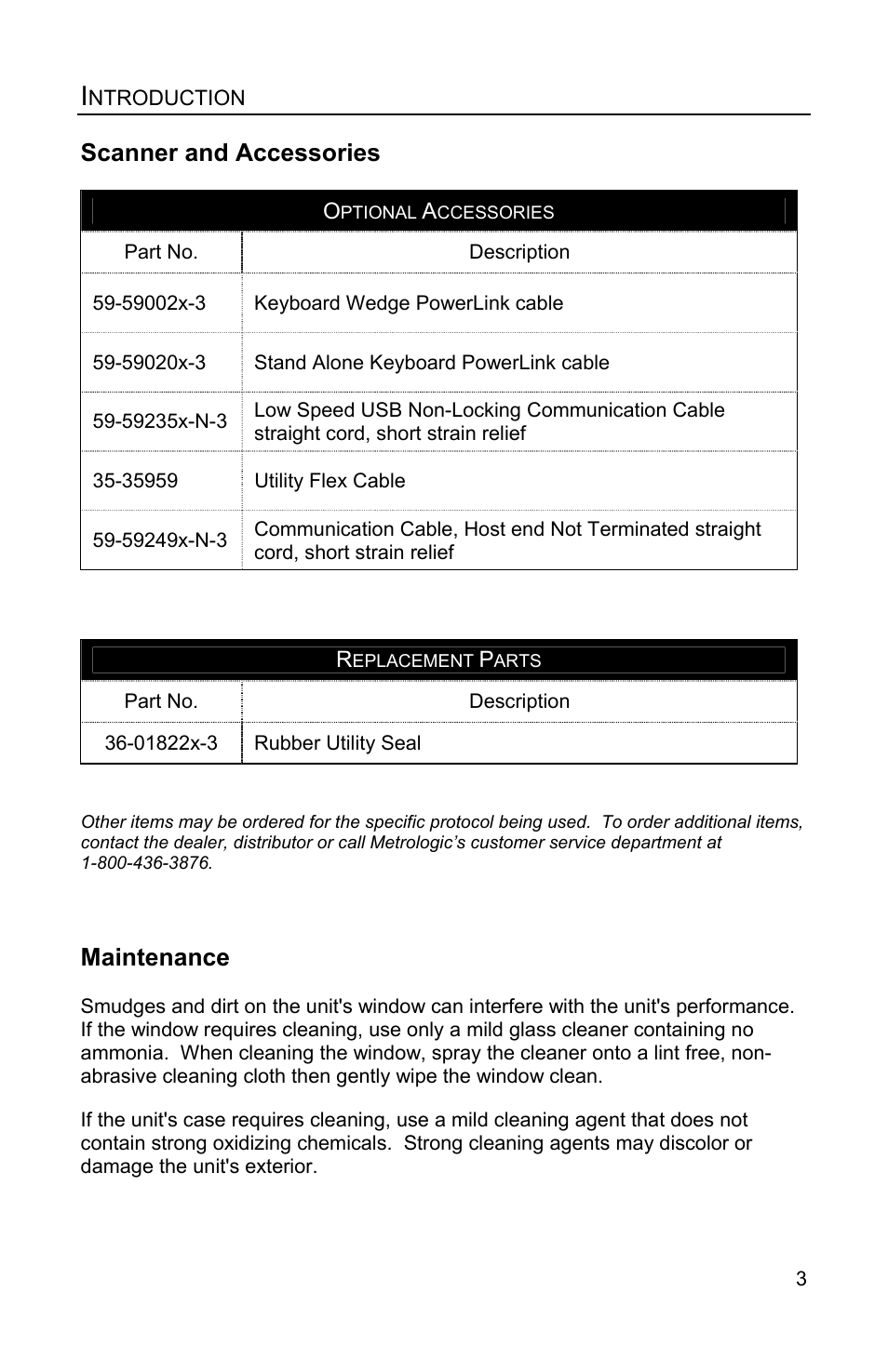 Maintenance, Scanner and accessories | Metrologic Instruments IS3480 User Manual | Page 7 / 56