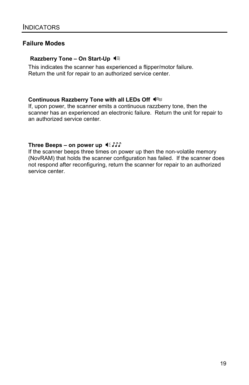 Failure modes | Metrologic Instruments Voyager MS9500 Series User Manual | Page 23 / 56