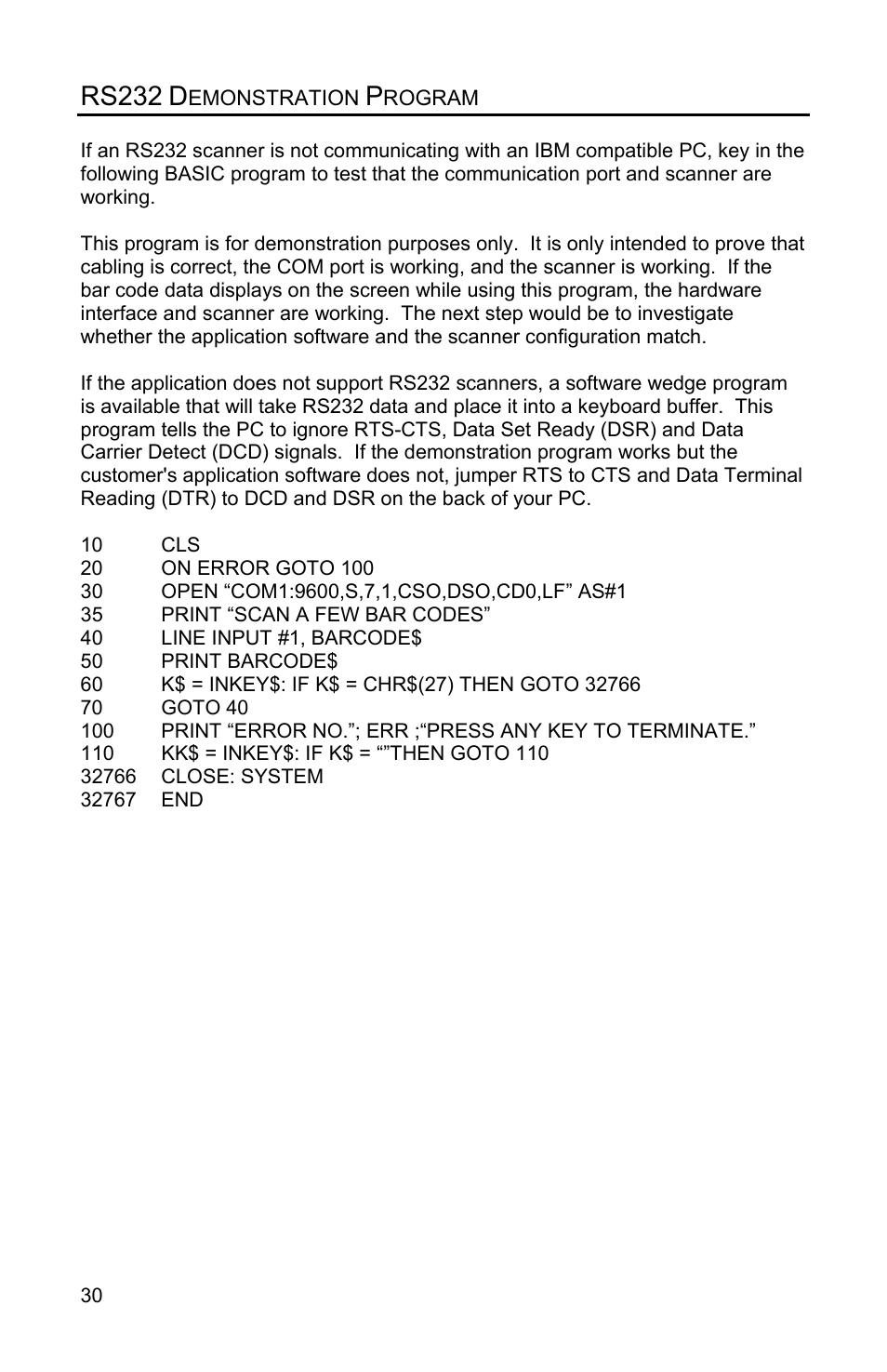 Rs232 demonstration program, Rs232 | Metrologic Instruments Voyager MS9500 Series User Manual | Page 34 / 56