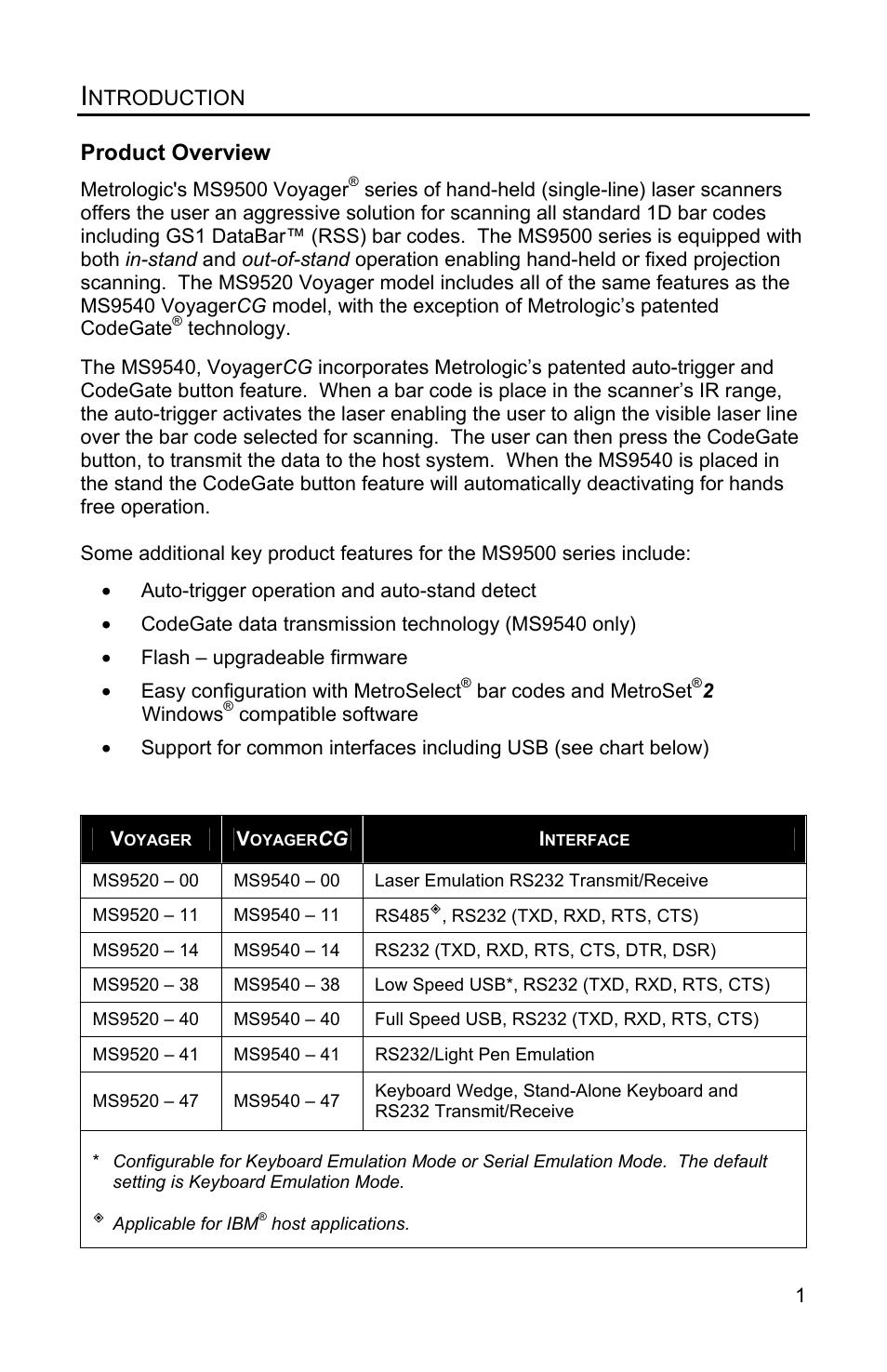 Introduction, Product overview | Metrologic Instruments Voyager MS9500 Series User Manual | Page 5 / 56