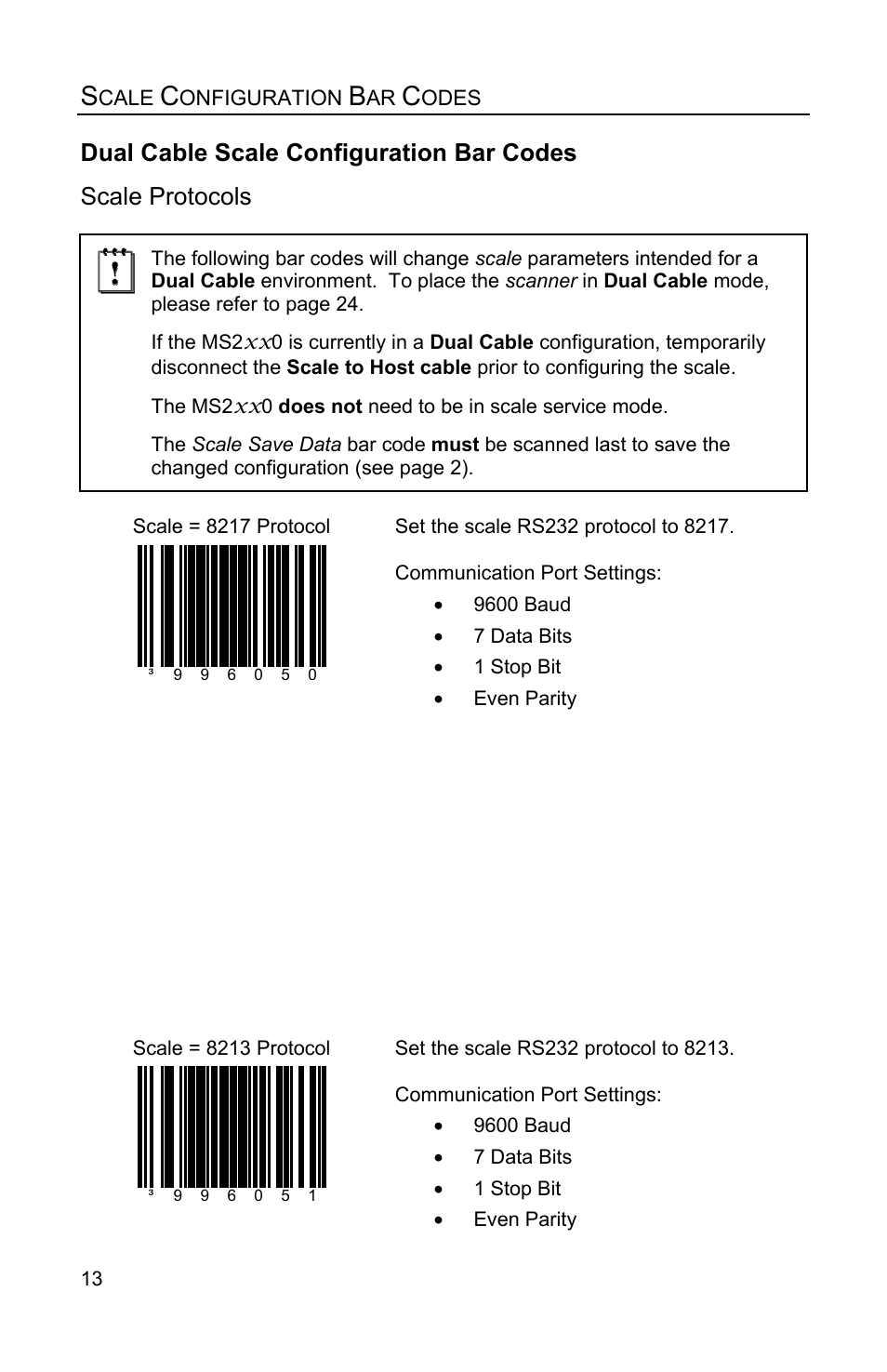 Dual cable scale configuration bar codes, Scale protocols | Metrologic Instruments Stratos MS2x20 Series User Manual | Page 18 / 92