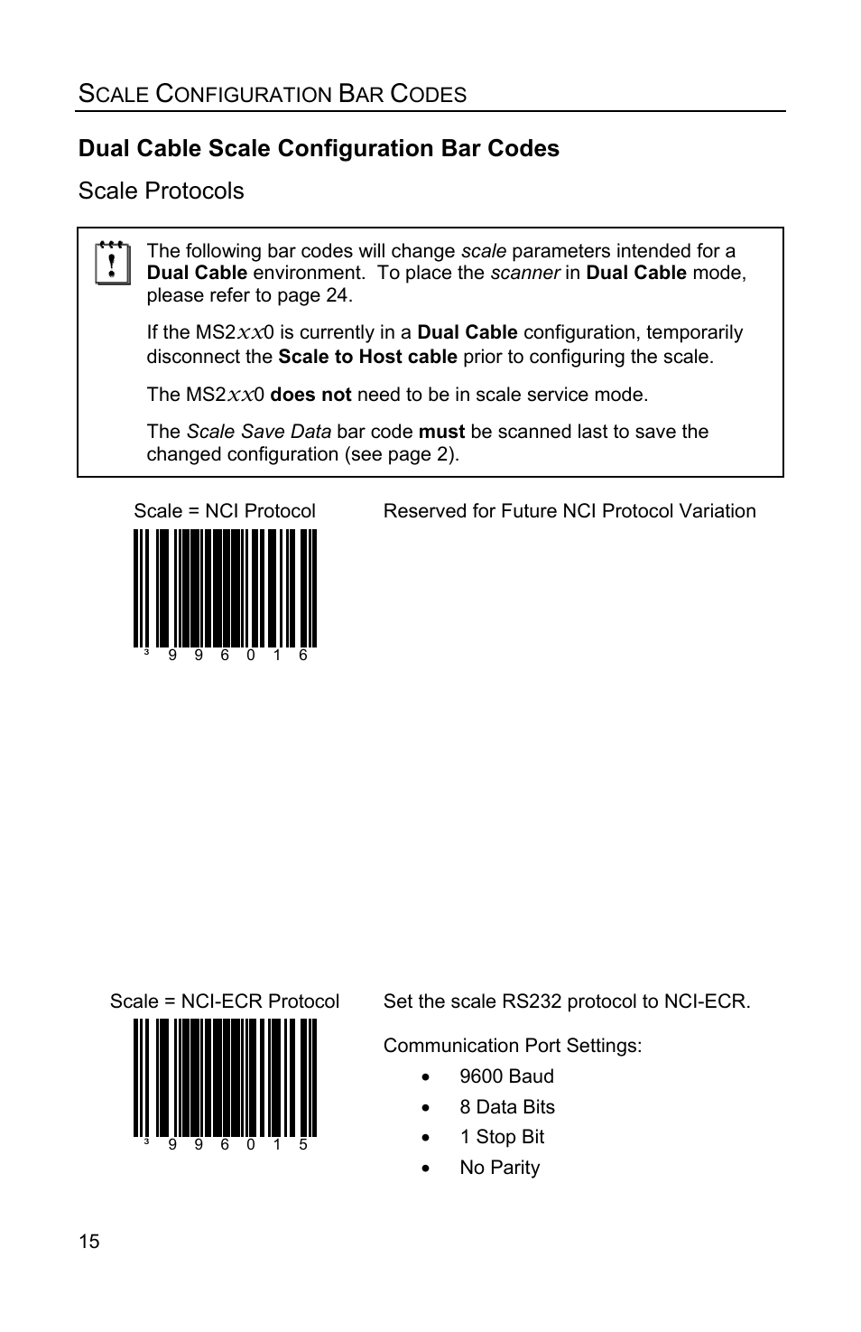 Dual cable scale configuration bar codes, Scale protocols | Metrologic Instruments Stratos MS2x20 Series User Manual | Page 20 / 92