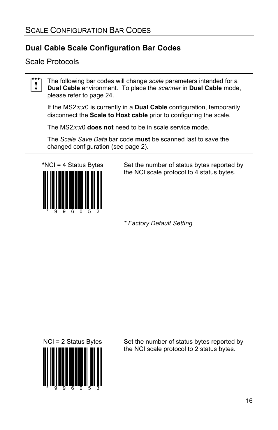 Dual cable scale configuration bar codes, Scale protocols | Metrologic Instruments Stratos MS2x20 Series User Manual | Page 21 / 92