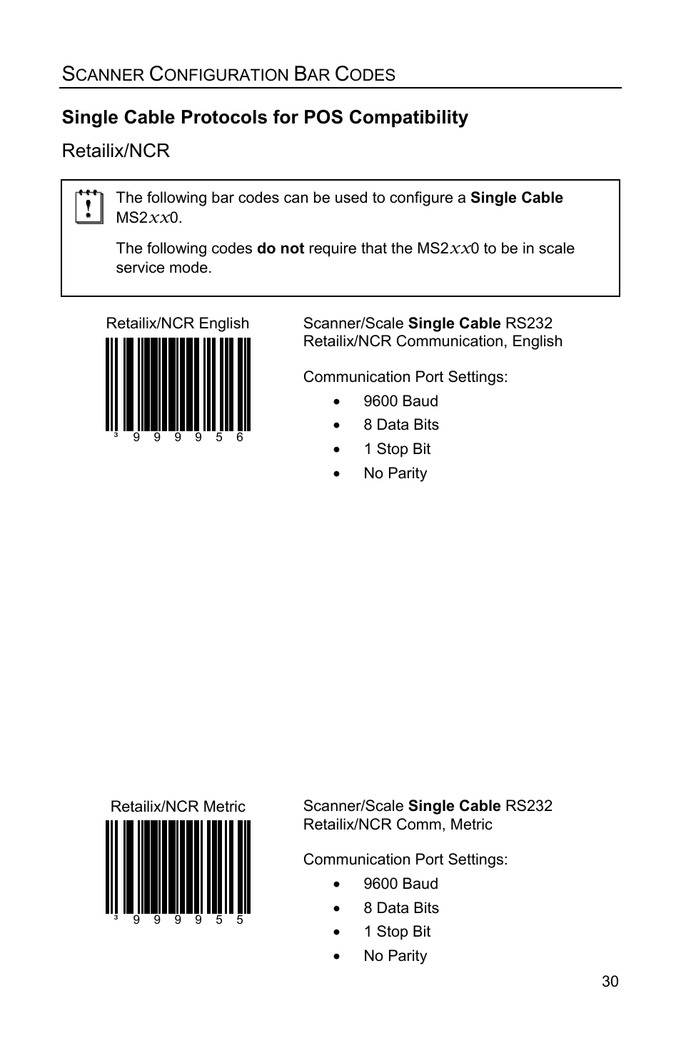 Single cable protocols for pos compatibility, Retailix/ncr | Metrologic Instruments Stratos MS2x20 Series User Manual | Page 35 / 92