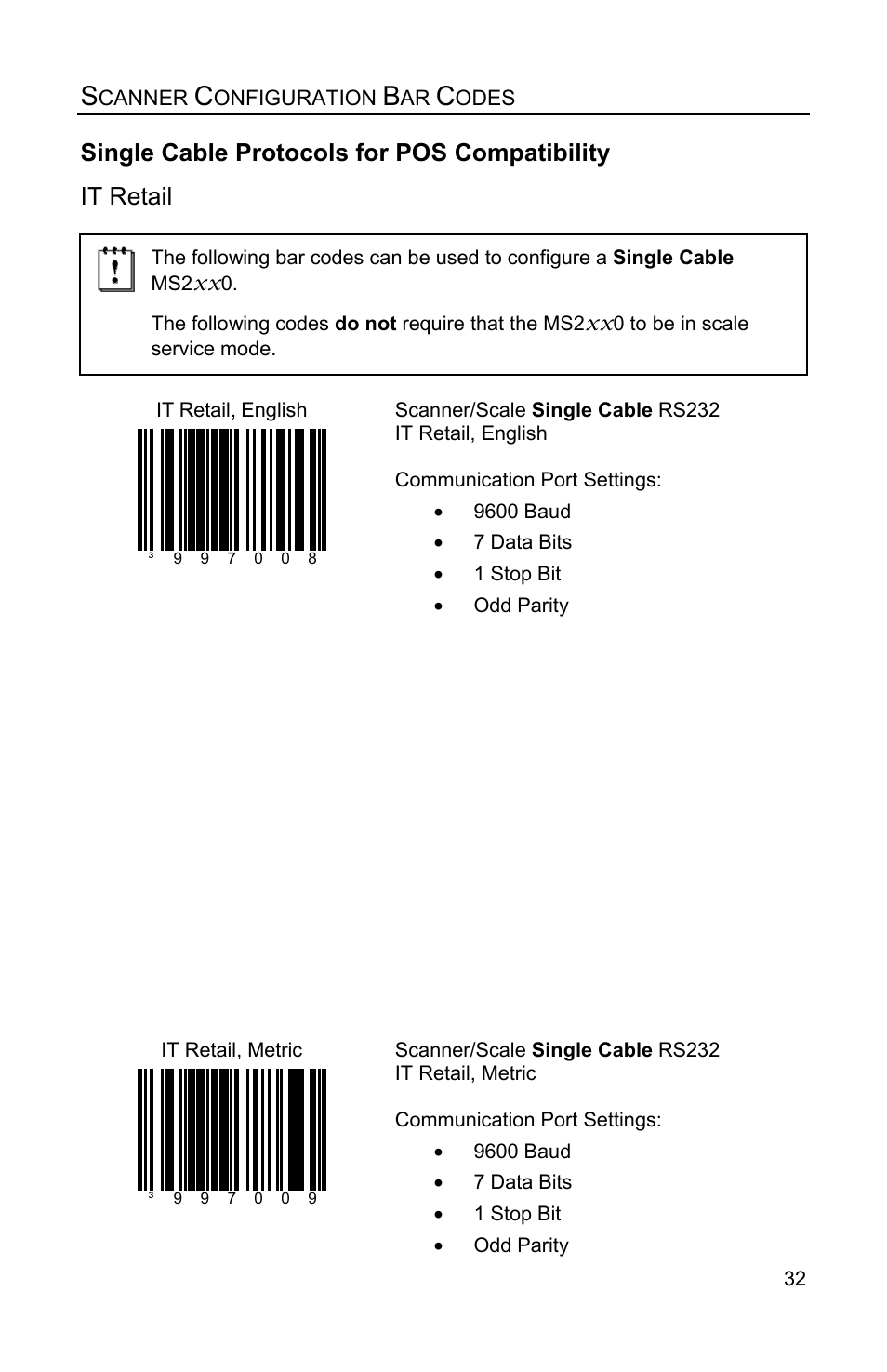 Single cable protocols for pos compatibility, It retail | Metrologic Instruments Stratos MS2x20 Series User Manual | Page 37 / 92