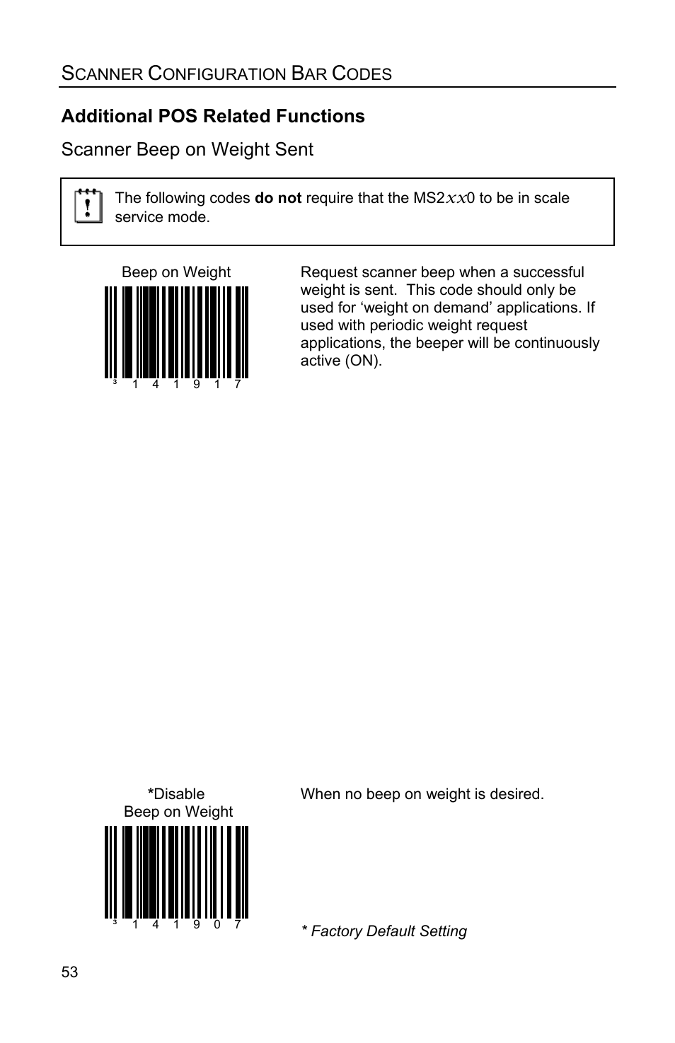 Additional pos related functions, Scanner beep on weight sent | Metrologic Instruments Stratos MS2x20 Series User Manual | Page 58 / 92