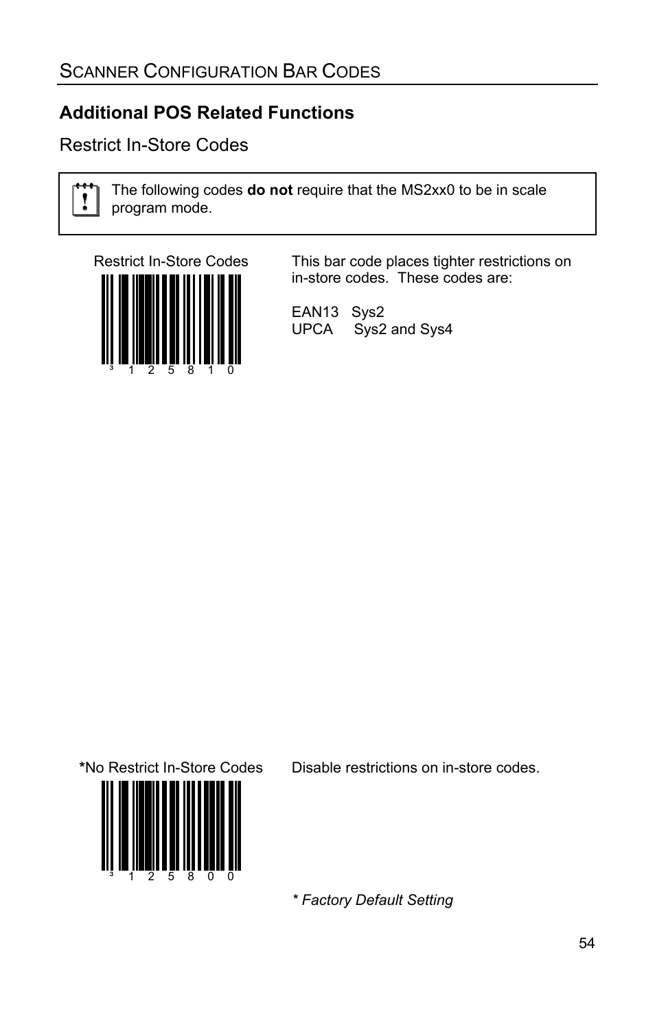 Additional pos related functions, Restrict in-store codes | Metrologic Instruments Stratos MS2x20 Series User Manual | Page 59 / 92