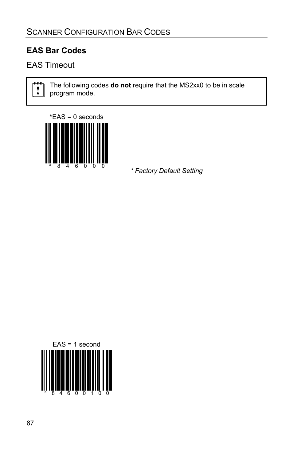 Eas bar codes, Eas timeout | Metrologic Instruments Stratos MS2x20 Series User Manual | Page 72 / 92