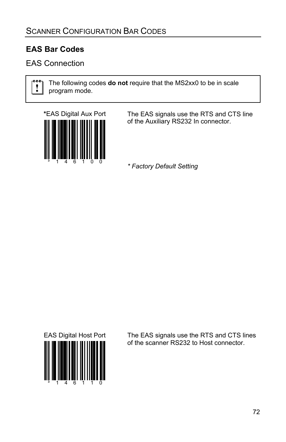 Eas bar codes, Eas connection | Metrologic Instruments Stratos MS2x20 Series User Manual | Page 77 / 92