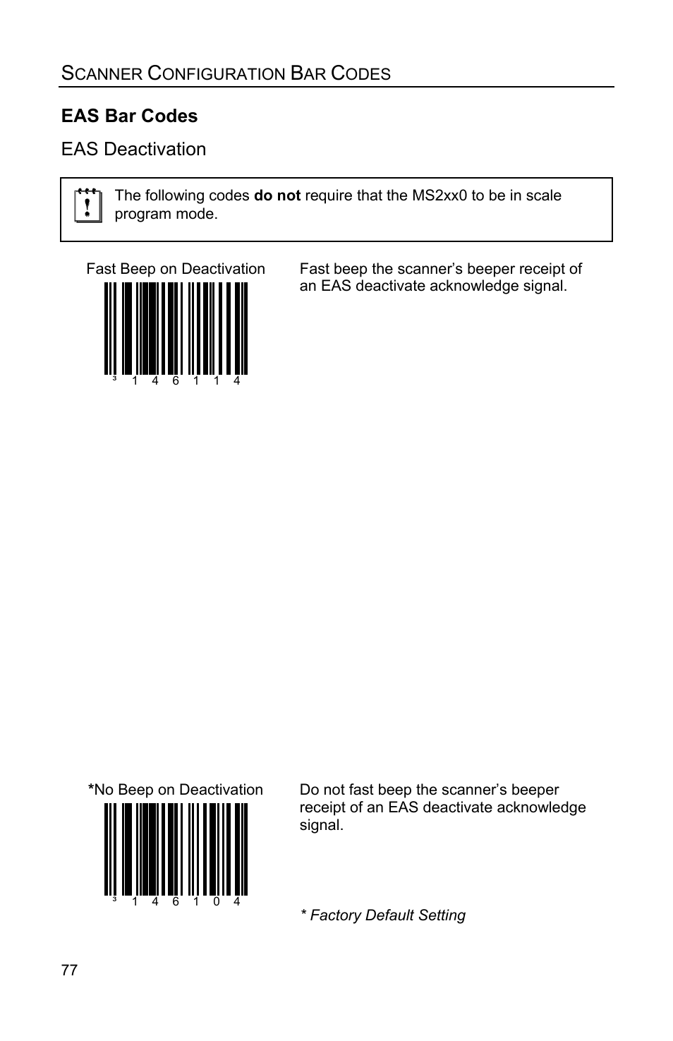 Eas bar codes, Eas deactivation | Metrologic Instruments Stratos MS2x20 Series User Manual | Page 82 / 92