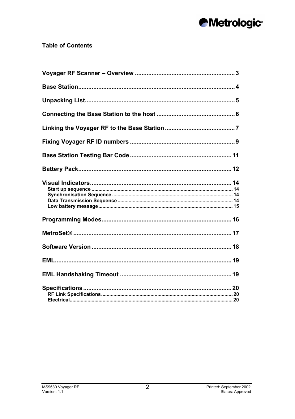 Metrologic Instruments MS9530 Series User Manual | Page 2 / 20
