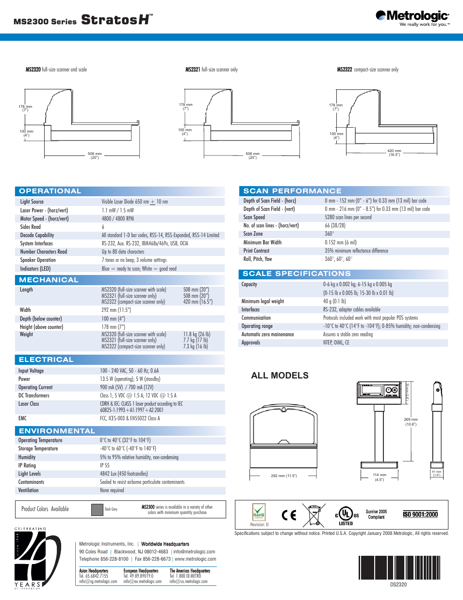Stratos h, All models, Ms2300 series | Metrologic Instruments MS2320 User Manual | Page 2 / 2