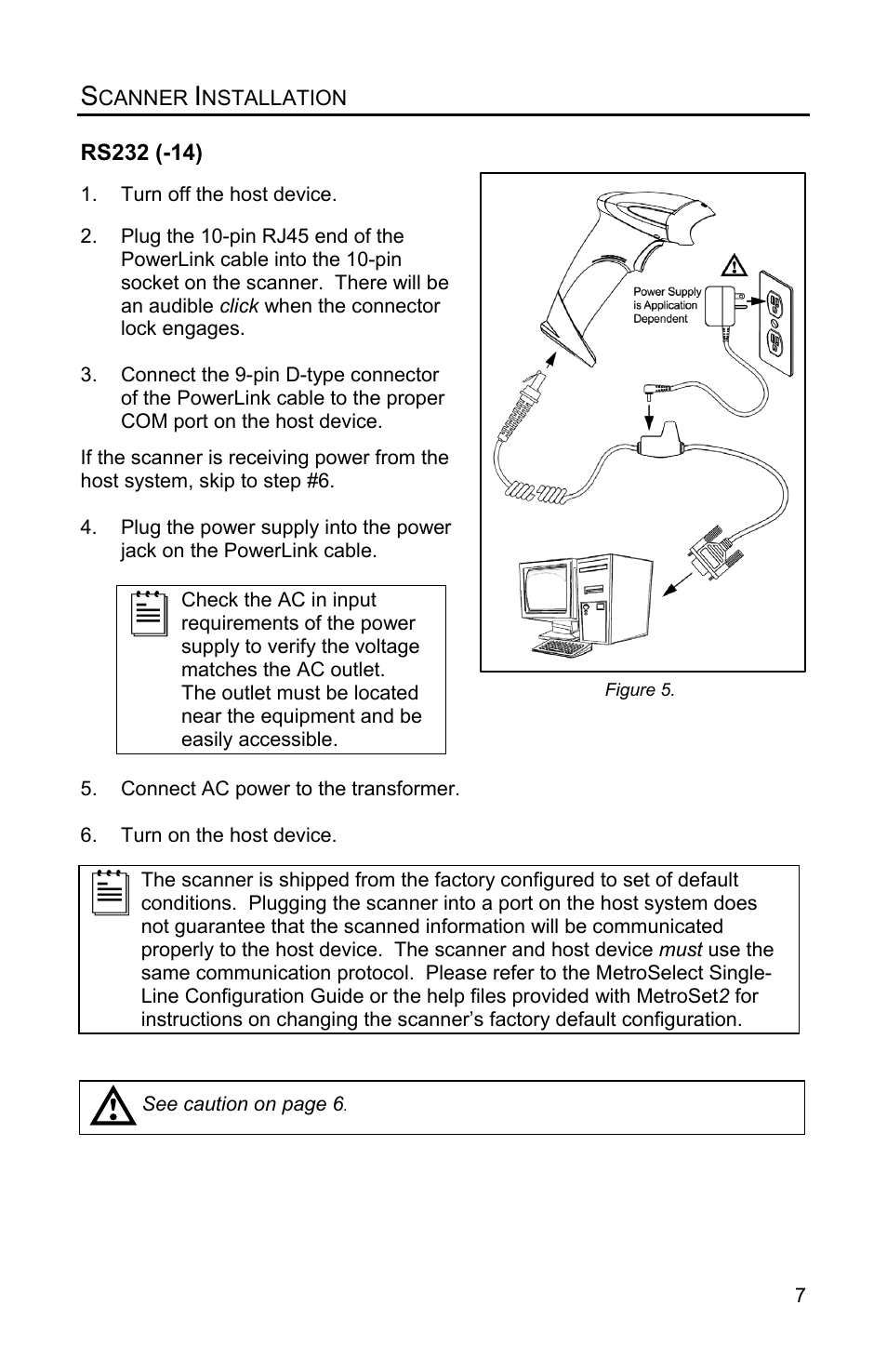 Scanner installation, Rs232 (-14) | Metrologic Instruments VOYAGERGS MS9590 User Manual | Page 11 / 47
