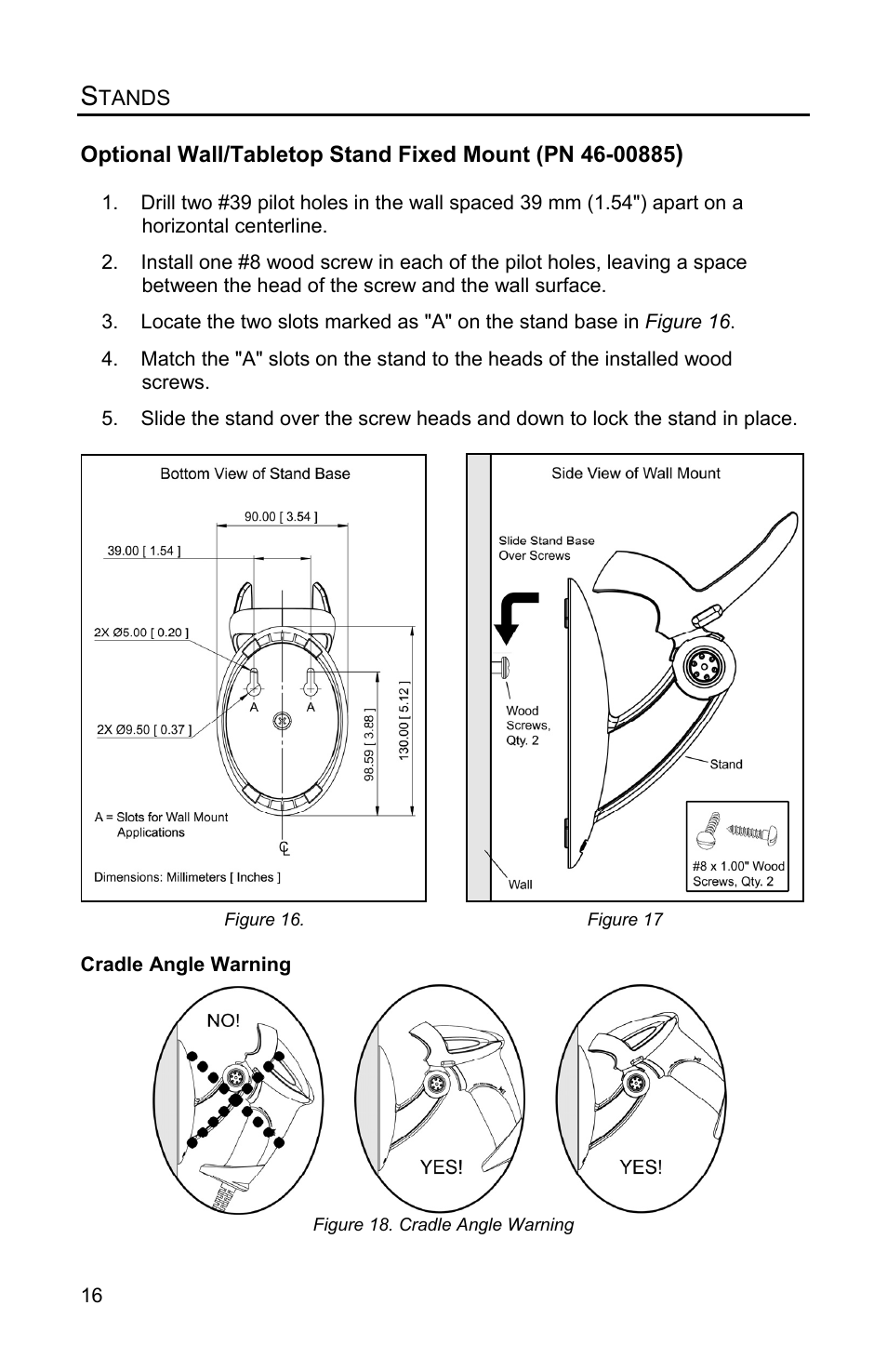 Optional wall/tabletop stand (pn 46-00885), Optional fixed mount | Metrologic Instruments VOYAGERGS MS9590 User Manual | Page 20 / 47