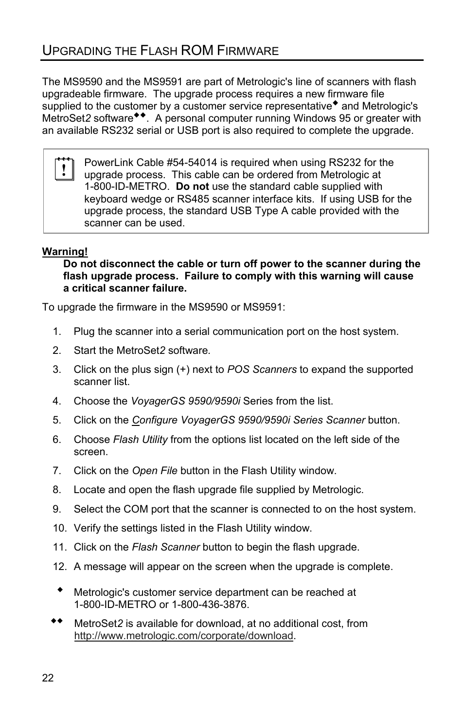 Upgrading the flash rom firmware | Metrologic Instruments VOYAGERGS MS9590 User Manual | Page 26 / 47