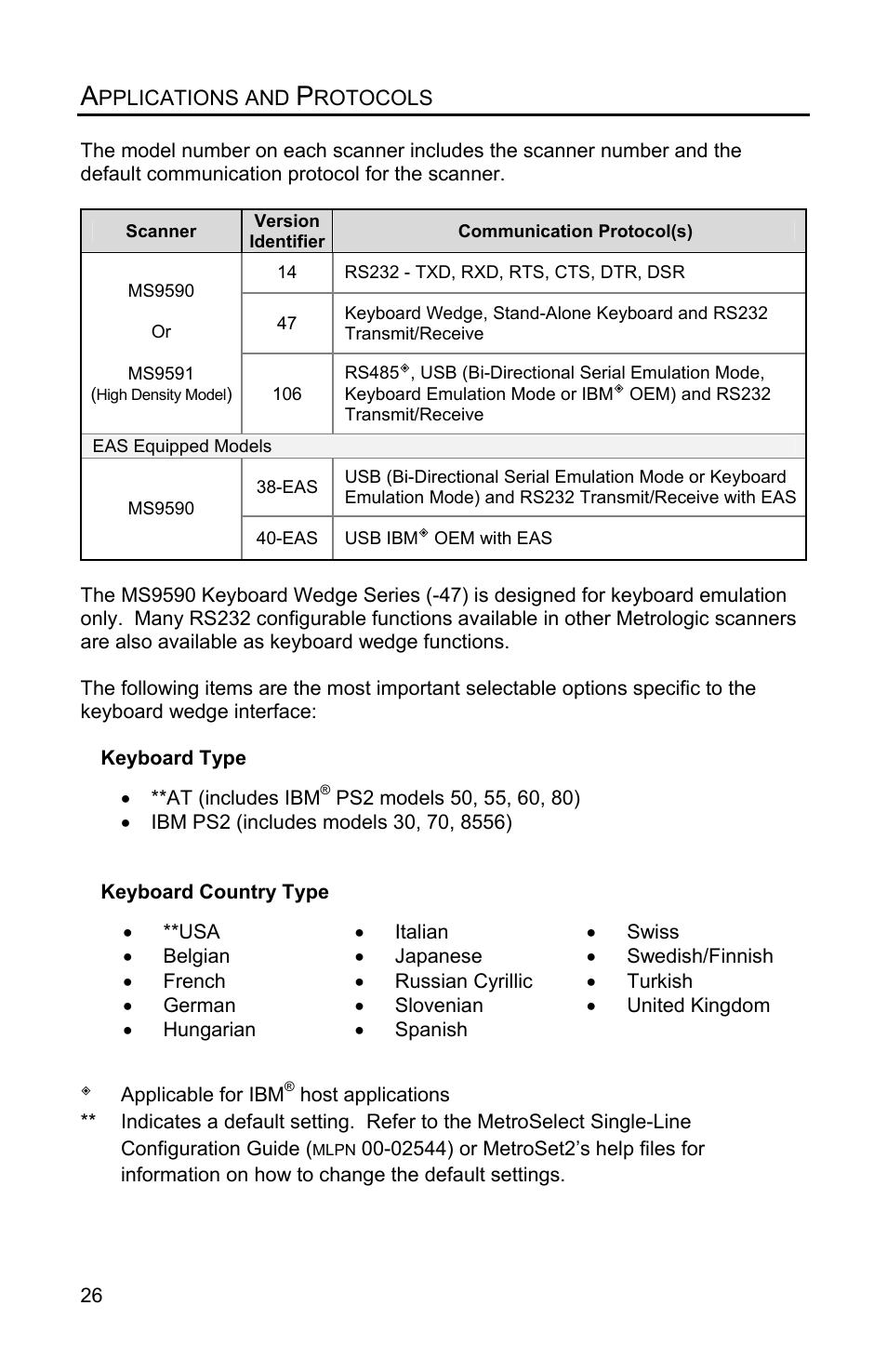 Applications and protocols | Metrologic Instruments VOYAGERGS MS9590 User Manual | Page 30 / 47