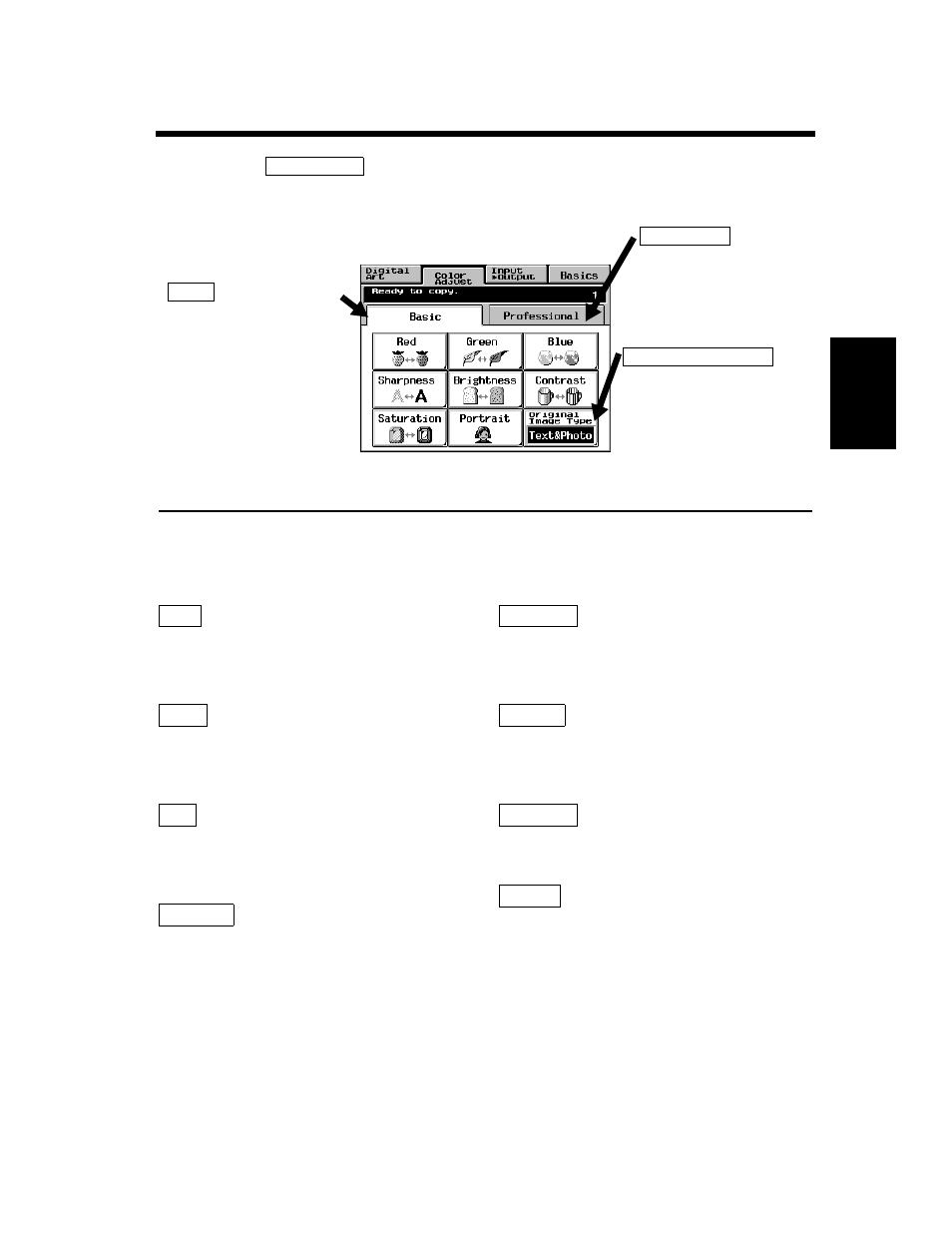 Color adjust mode (basic), Basic adjustment items | Minolta CF910 User Manual | Page 108 / 206