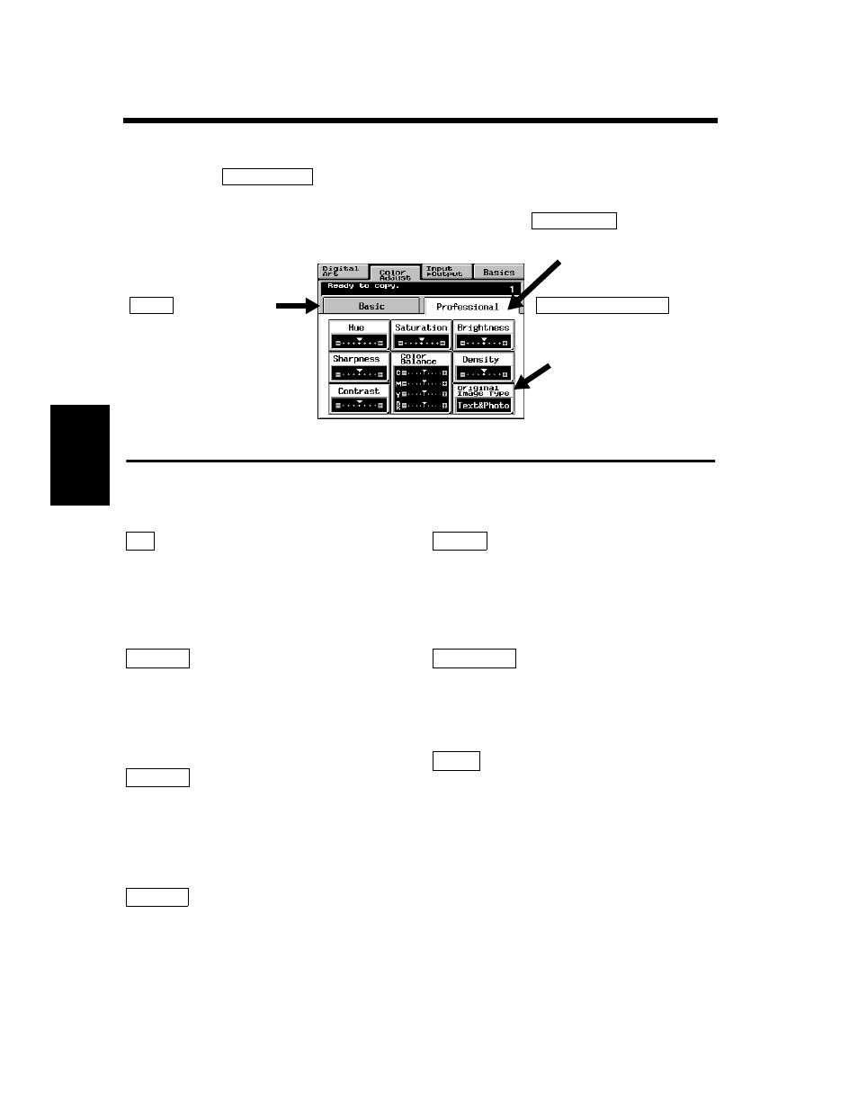 Color adjust mode (professional), Professional adjustment items | Minolta CF910 User Manual | Page 127 / 206
