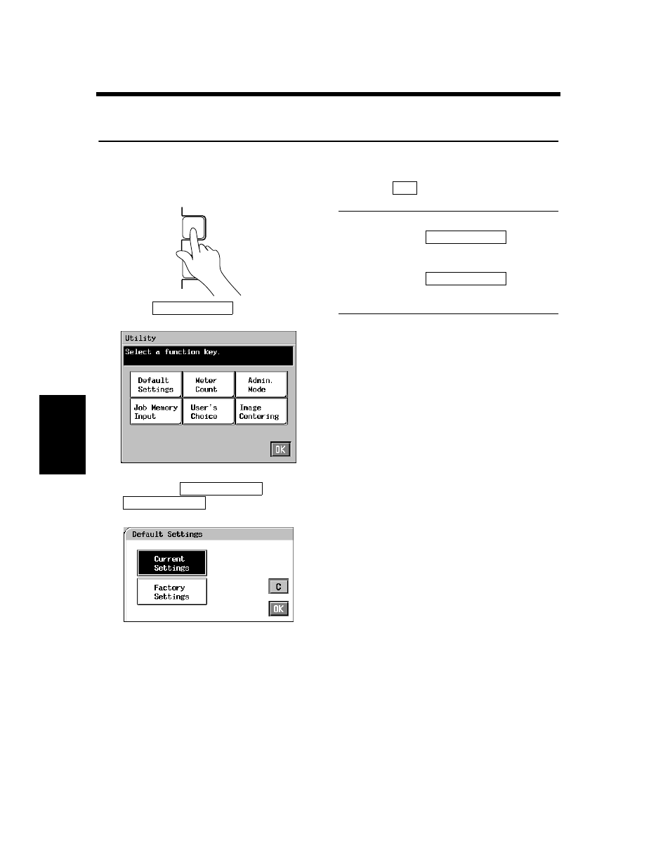 Default settings, Default settings changing procedure | Minolta CF910 User Manual | Page 151 / 206
