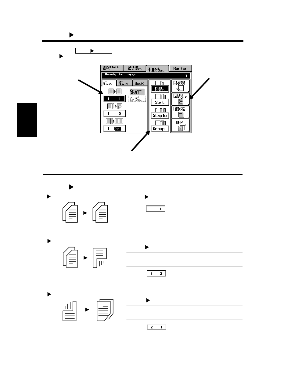 Input output mode, Original, Copy types | Minolta CF910 User Manual | Page 97 / 206