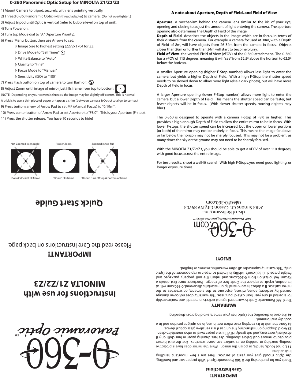 Minolta 0-360 PANORAMIC-OPTIC Z3 User Manual | 1 page