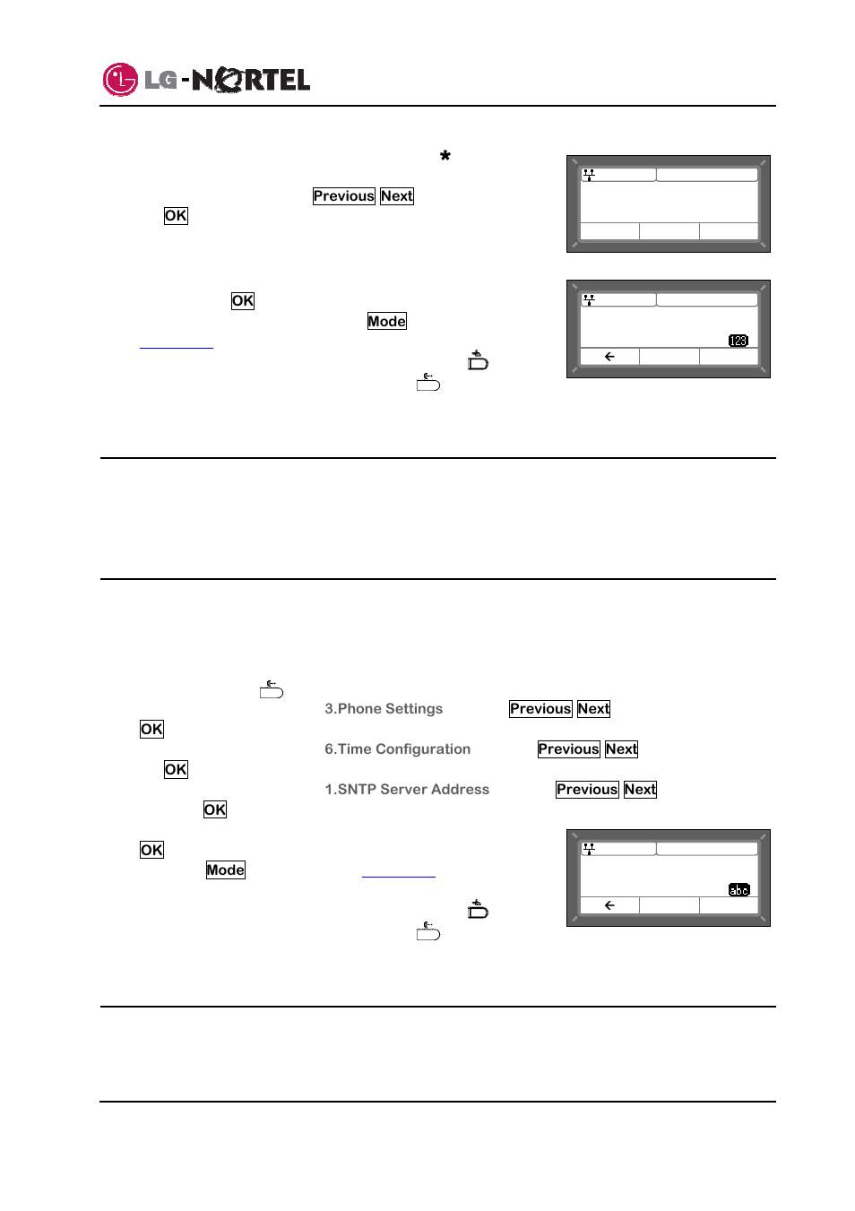 Time configuration, Sntp server address, Time zone | Ip8815 nortel ip phone user guide | Minolta IP8815 User Manual | Page 22 / 30