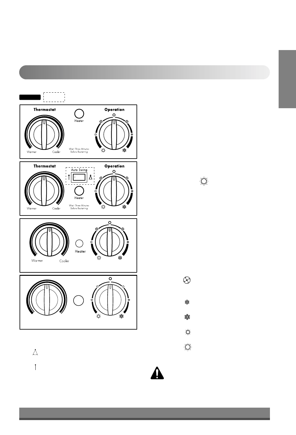 English controls ■ auto swing (optional), Thermostat, Heater ( ) lamp | Operation | Minolta W121CA TSC2 User Manual | Page 9 / 19