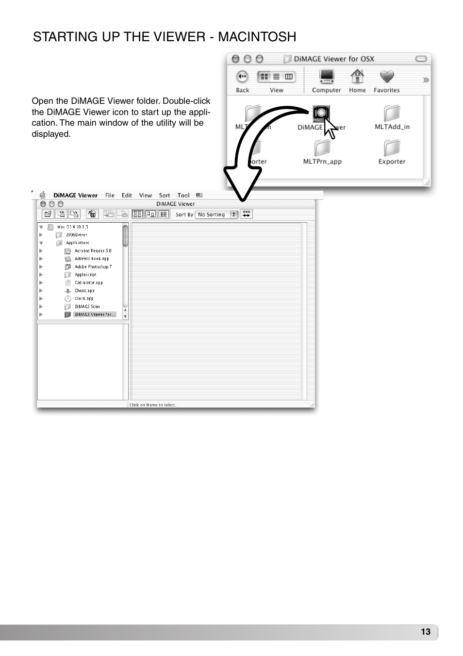 Starting up the viewer - macintosh | Minolta DiMAGE Viewer User Manual | Page 13 / 92
