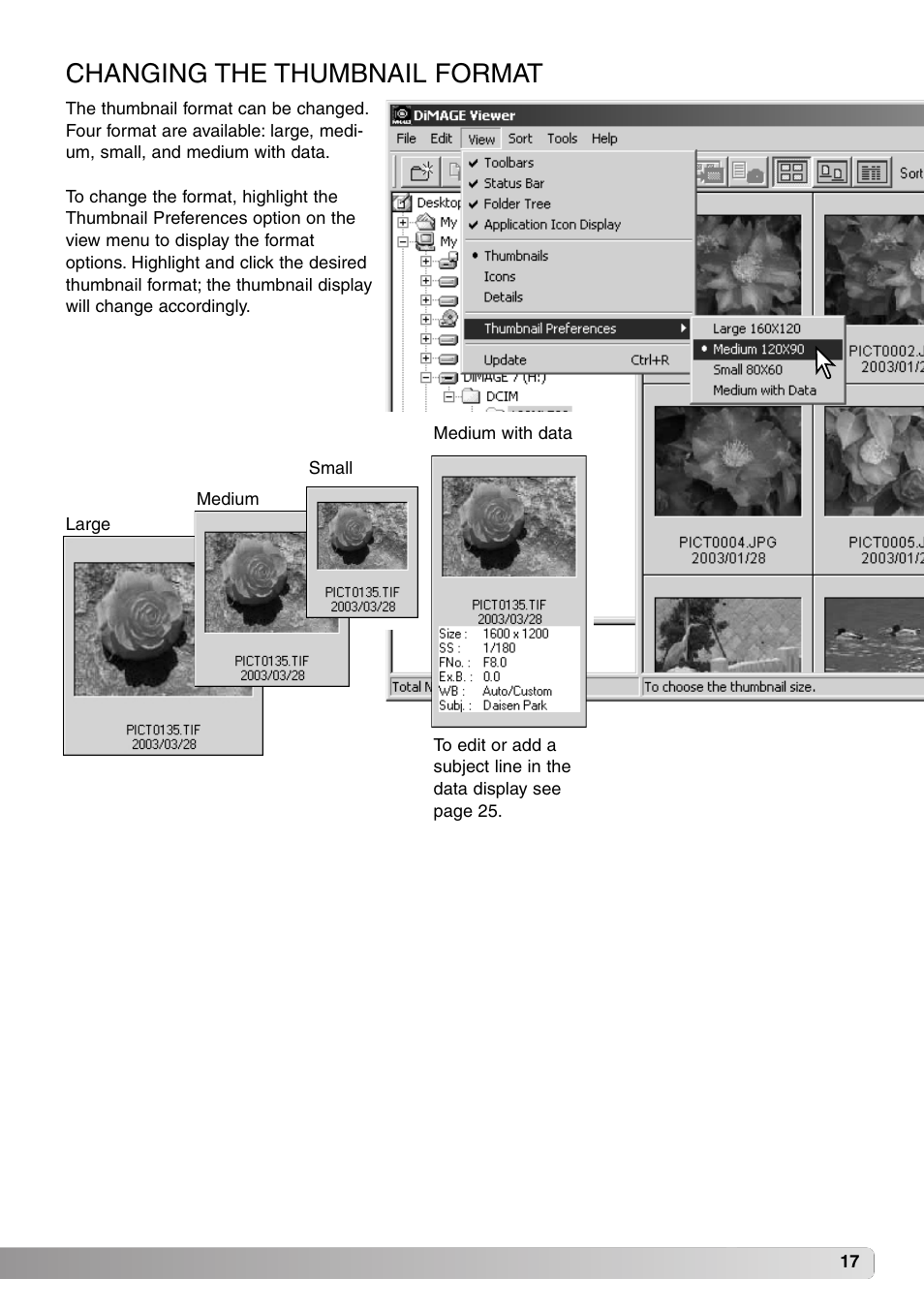 Changing the thumbnail format | Minolta DiMAGE Viewer User Manual | Page 17 / 92