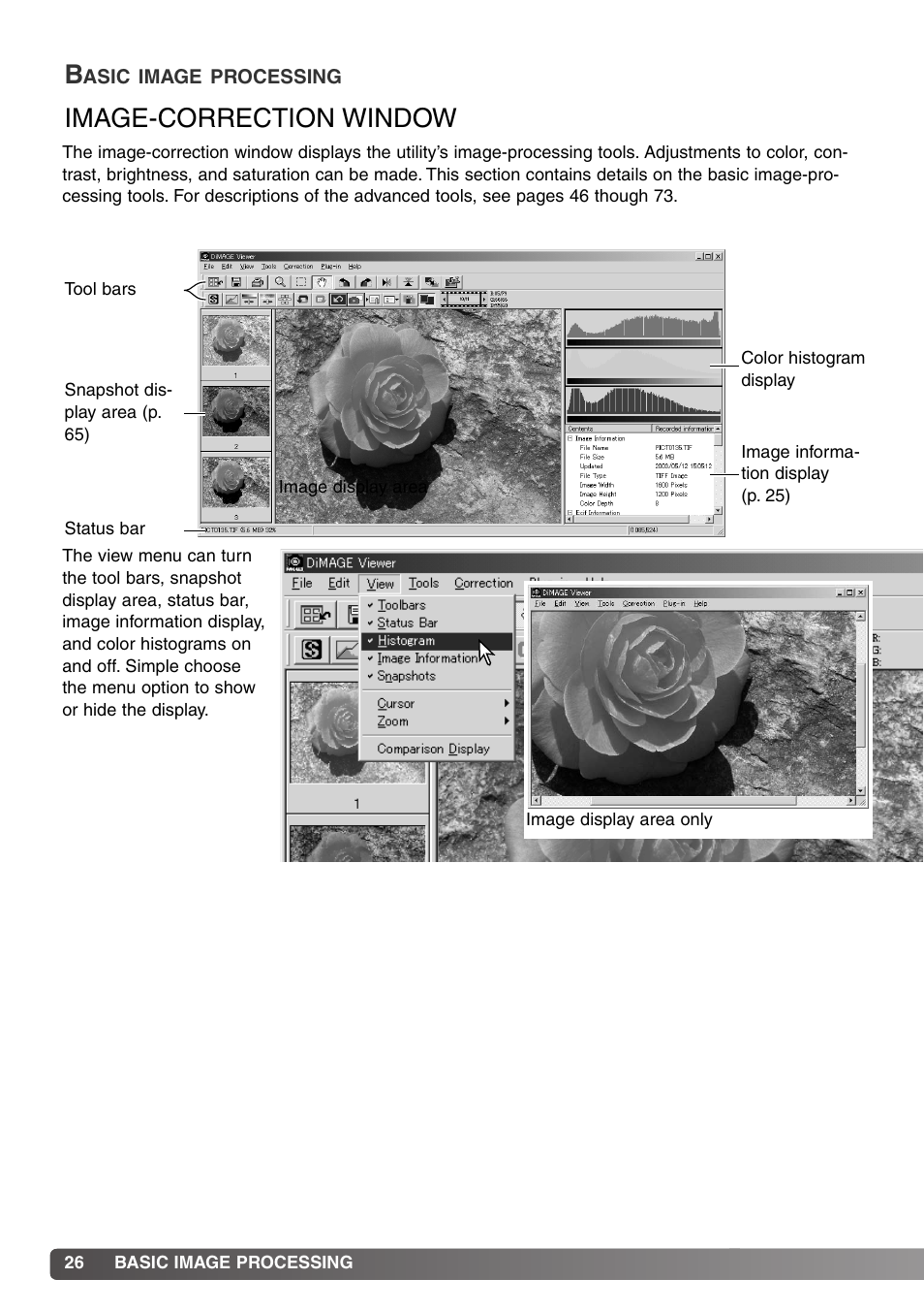 Basic image processing, Image-correction window | Minolta DiMAGE Viewer User Manual | Page 26 / 92