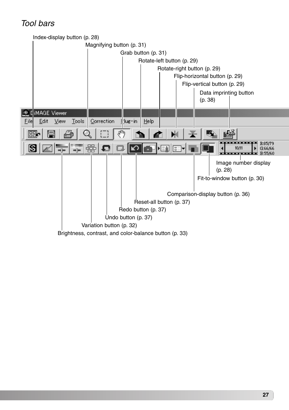 Tool bars | Minolta DiMAGE Viewer User Manual | Page 27 / 92