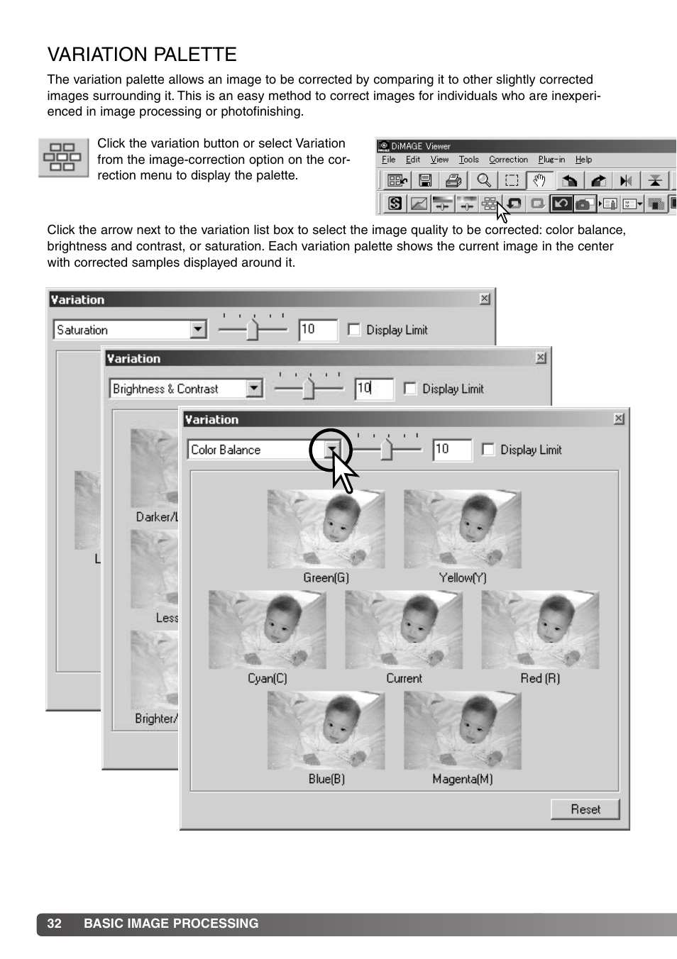 Variation palette | Minolta DiMAGE Viewer User Manual | Page 32 / 92