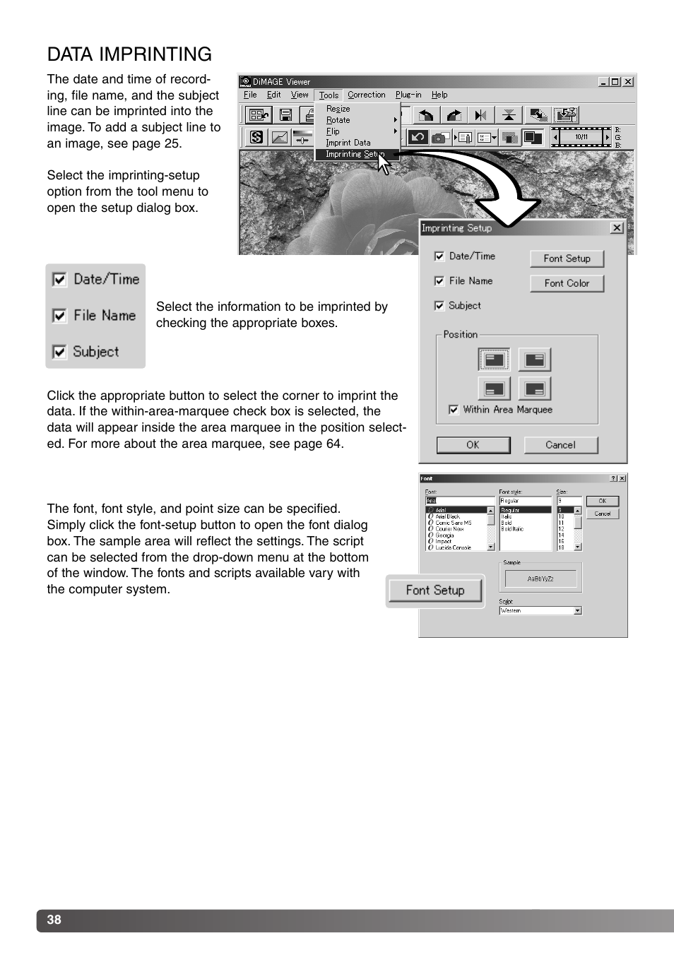 Data imprinting | Minolta DiMAGE Viewer User Manual | Page 38 / 92