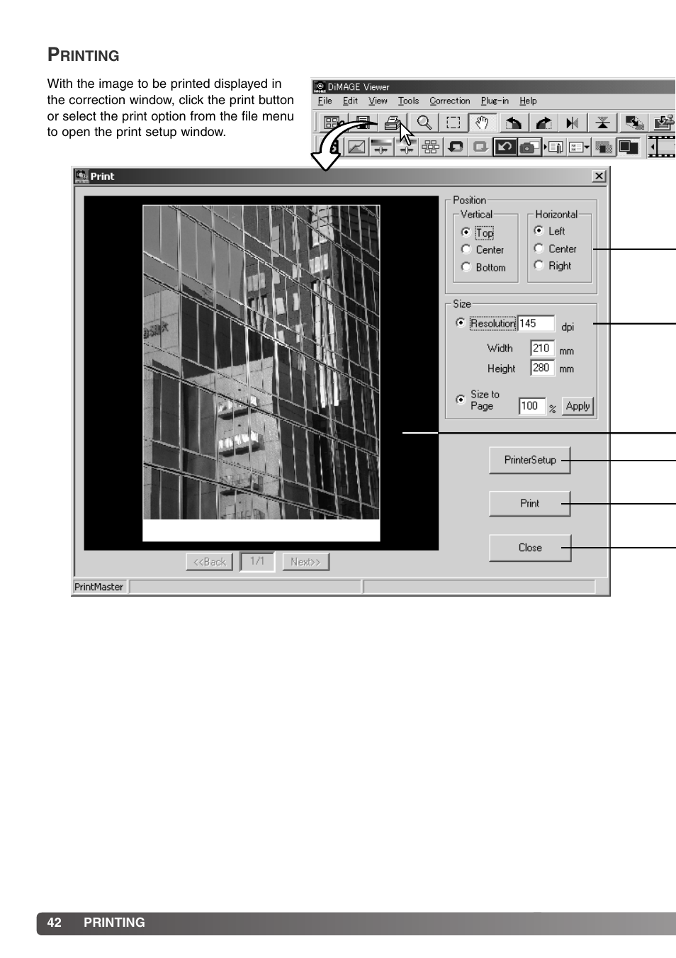 Printing | Minolta DiMAGE Viewer User Manual | Page 42 / 92