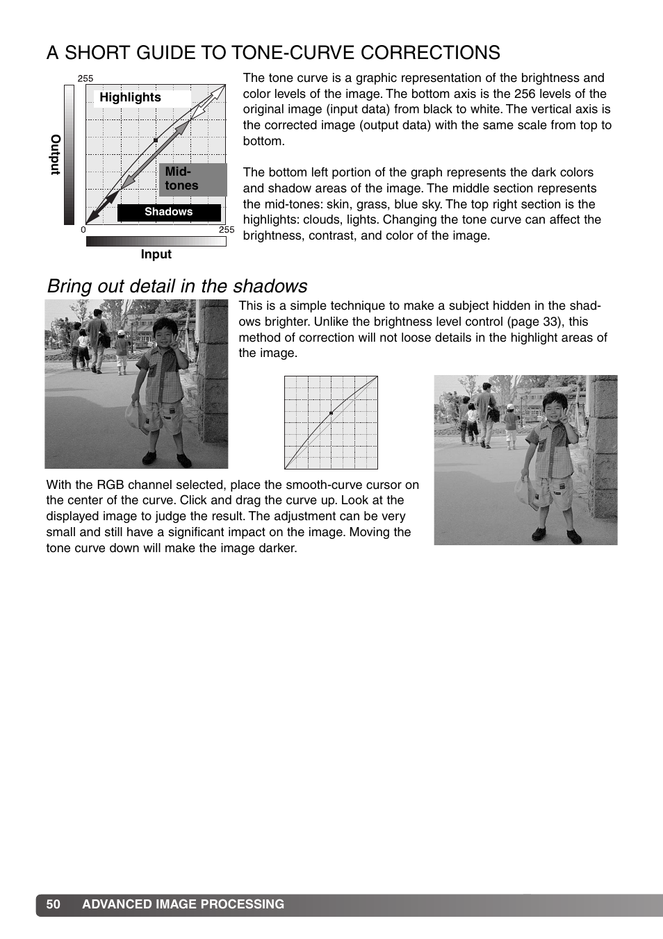 A short guide to tone-curve corrections, Bring out detail in the shadows | Minolta DiMAGE Viewer User Manual | Page 50 / 92