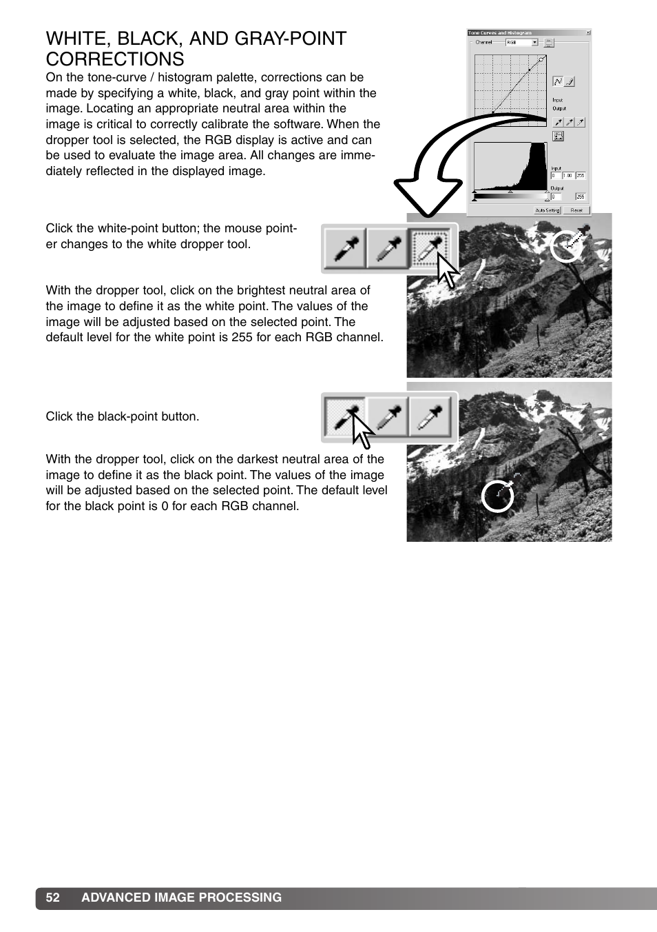 White, black, and gray-point corrections | Minolta DiMAGE Viewer User Manual | Page 52 / 92
