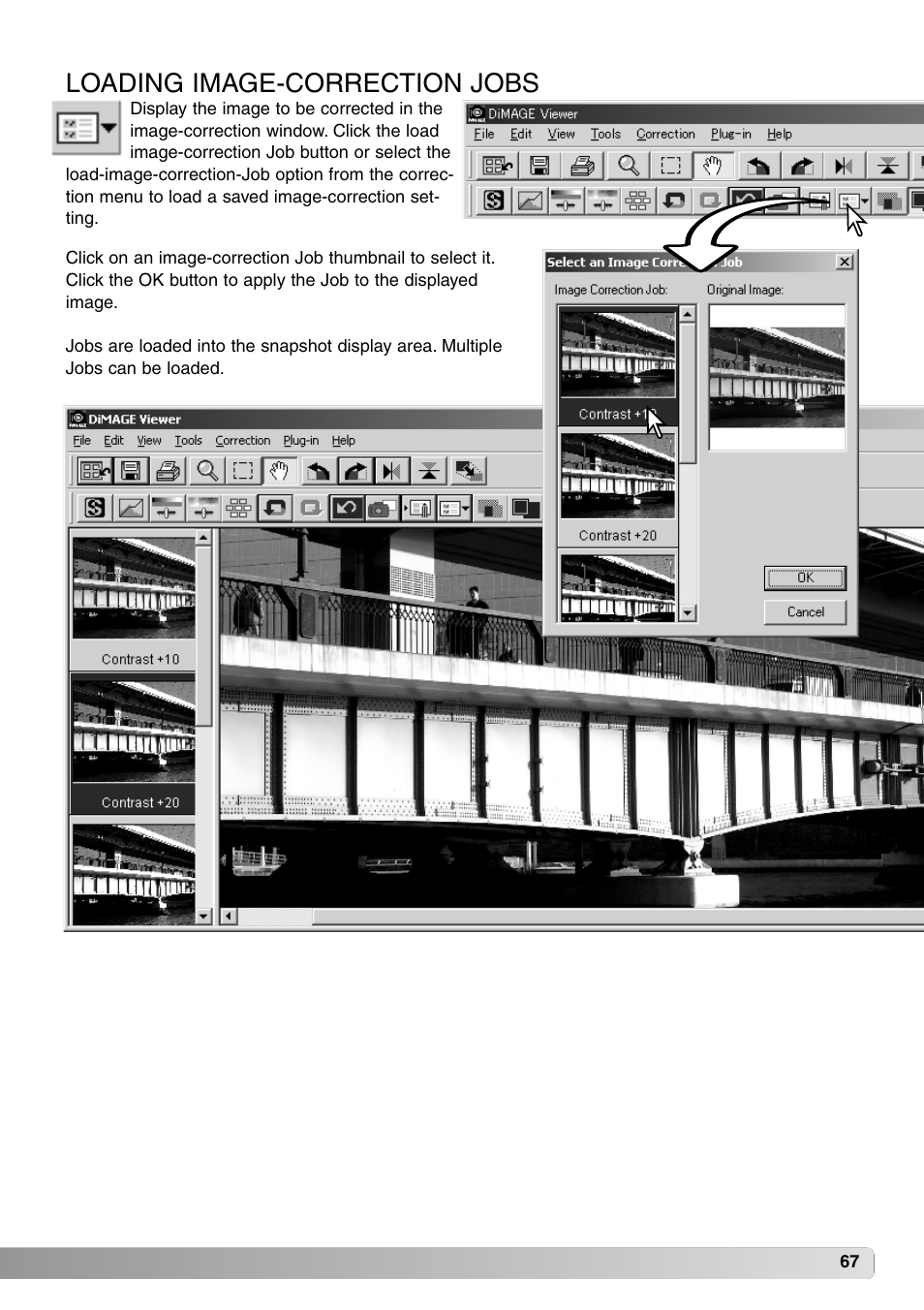 Loading image-correction jobs | Minolta DiMAGE Viewer User Manual | Page 67 / 92