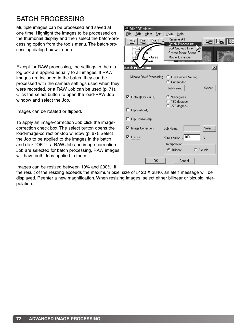 Batch processing | Minolta DiMAGE Viewer User Manual | Page 72 / 92