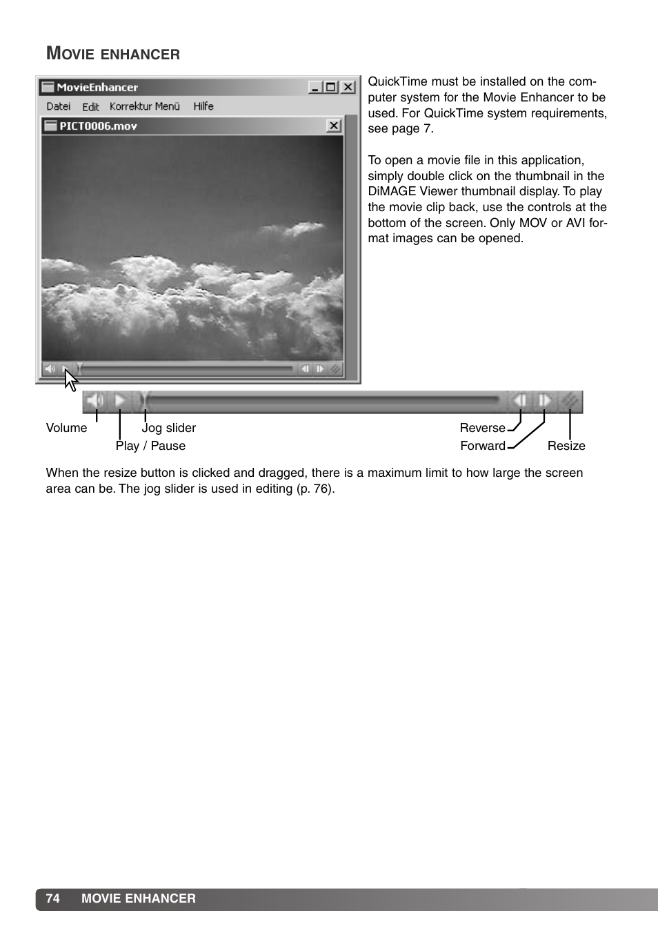 Movie enhancer | Minolta DiMAGE Viewer User Manual | Page 74 / 92