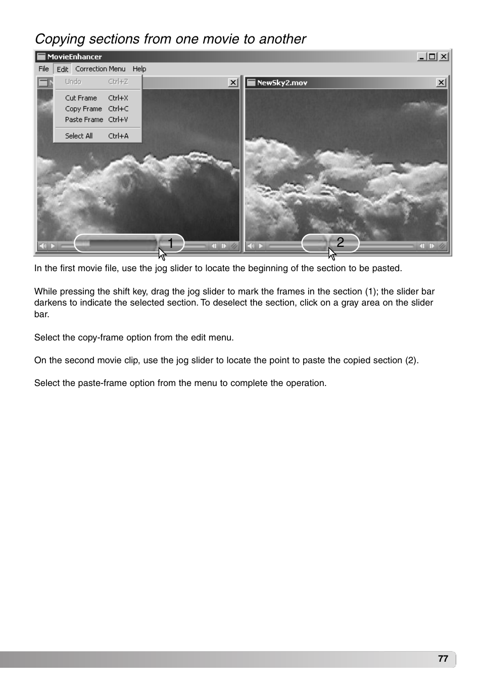Copying sections from movie to another | Minolta DiMAGE Viewer User Manual | Page 77 / 92