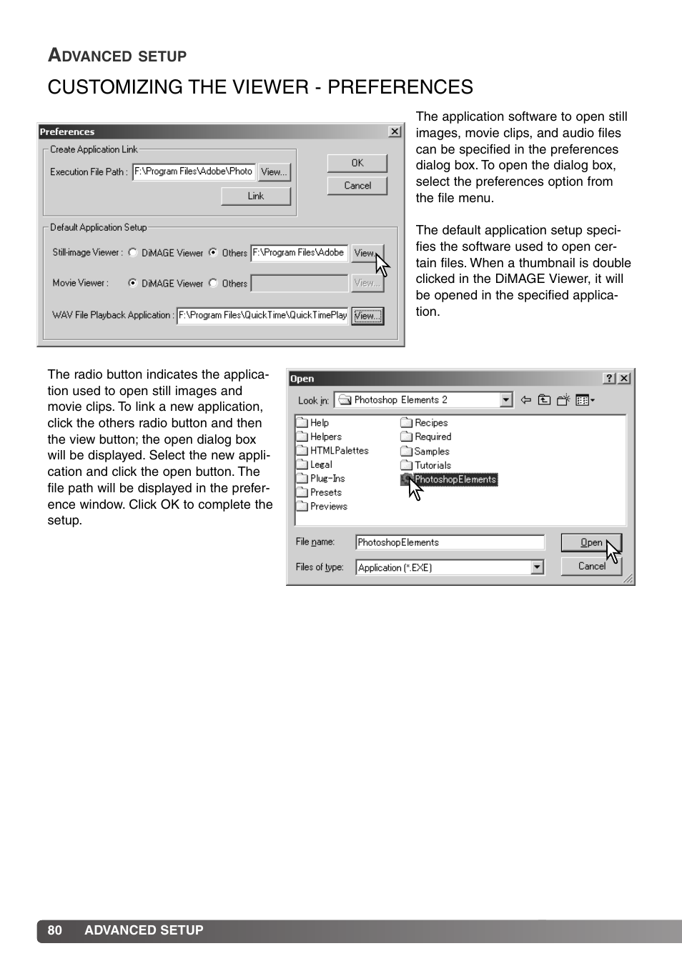 Advanced setup, Customizing the viewer - preferences | Minolta DiMAGE Viewer User Manual | Page 80 / 92